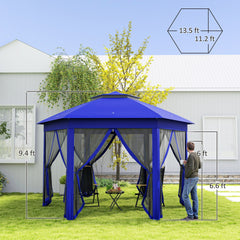 Outsunny 13' x 13' Pop Up Gazebo Hexagonal Canopy Shelter with 6 Zippered Mesh Netting for Patio Backyard Garden Wedding Party