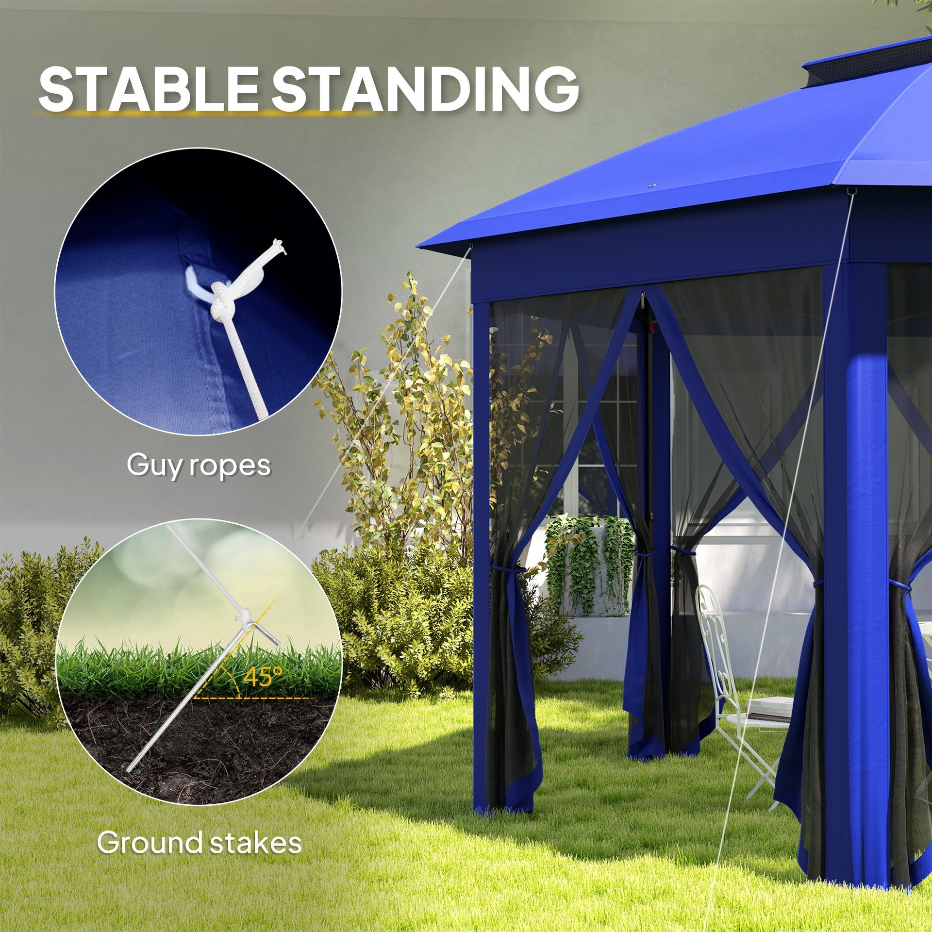 Outsunny 13' x 13' Pop Up Gazebo Hexagonal Canopy Shelter with 6 Zippered Mesh Netting for Patio Backyard Garden Wedding Party