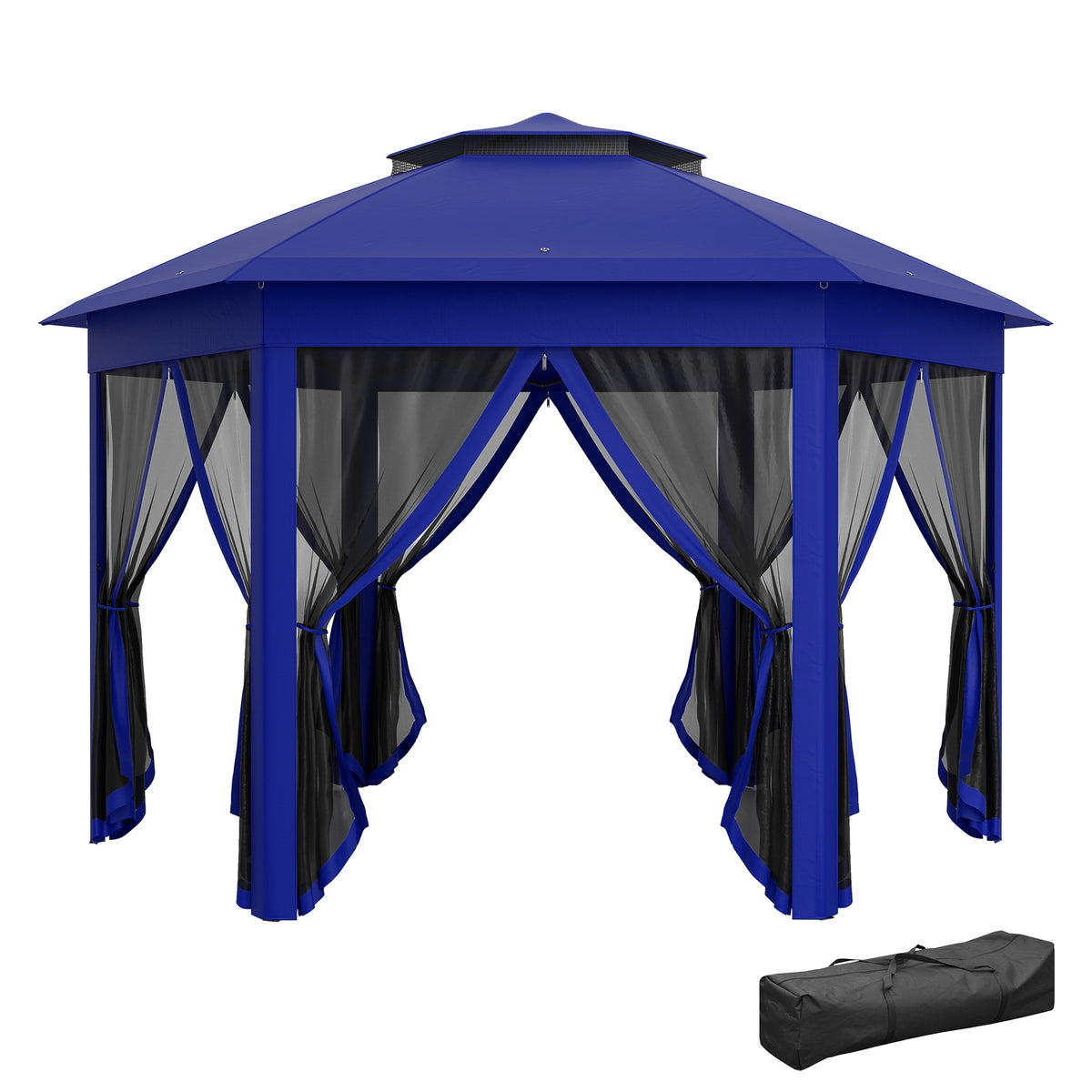 Outsunny 13' x 13' Pop Up Gazebo Hexagonal Canopy Shelter with 6 Zippered Mesh Netting for Patio Backyard Garden Wedding Party