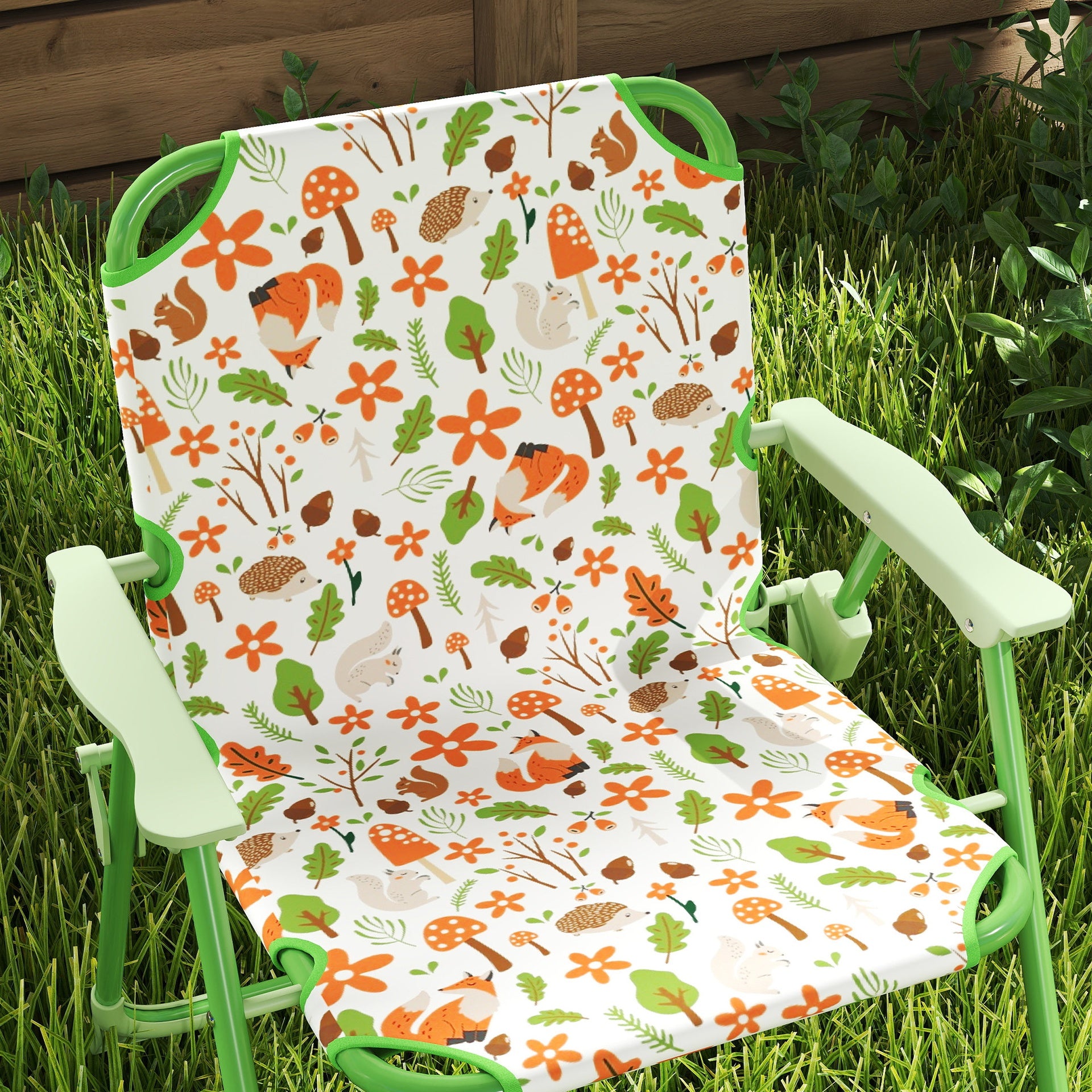 Qaba Kids Picnic Table and Chair Set, Outdoor Activity Table with Foldable Chairs, Removable Umbrella for Backyard, Green
