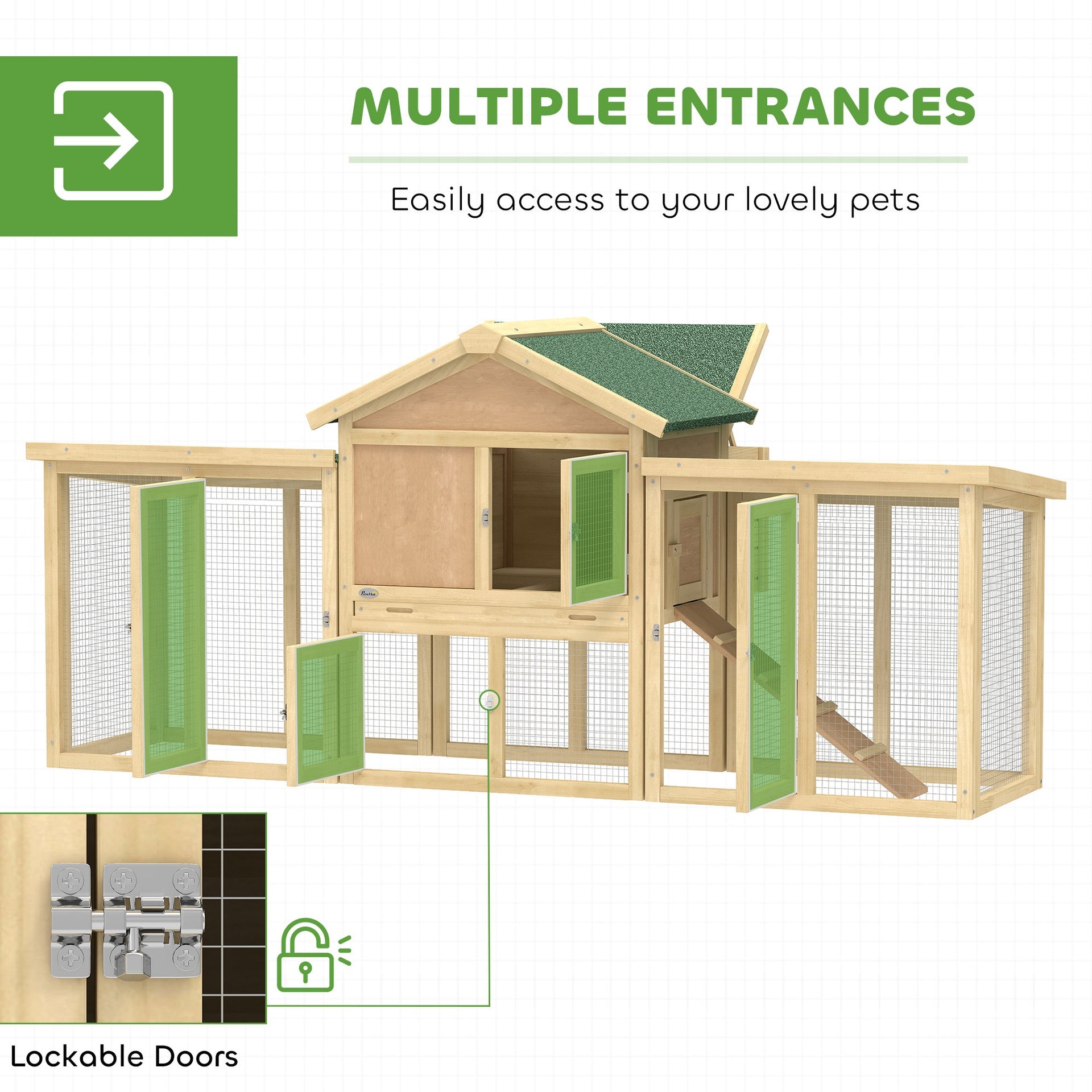 PawHut Wooden Chicken Coop ith Nesting Box, Double Runs, Removable Tray, Ramp, for Garden Backyard