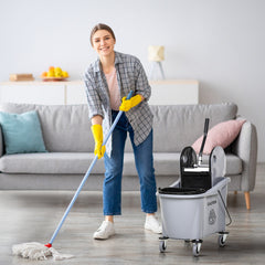 HOMCOM 9.5 Gallon (38 Quart) Mop Bucket with Wringer Cleaning Cart, 4 Moving Wheels, Mop-Handle Holder & 2 Separate Buckets, Gray