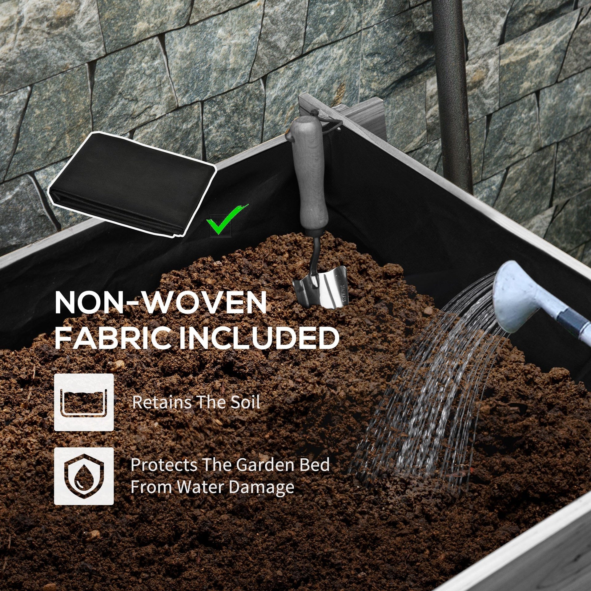 Outsunny 3 Tier Raised Garden Bed, Water Draining Fabric for Soil, Elevated Wood Flower Box for Vegetables, Herbs, Gray