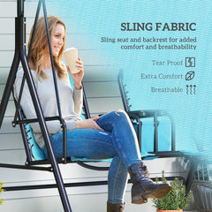 Outsunny 2 Person Porch Swing with Canopy, Storage Table, Cup Holder, Blue