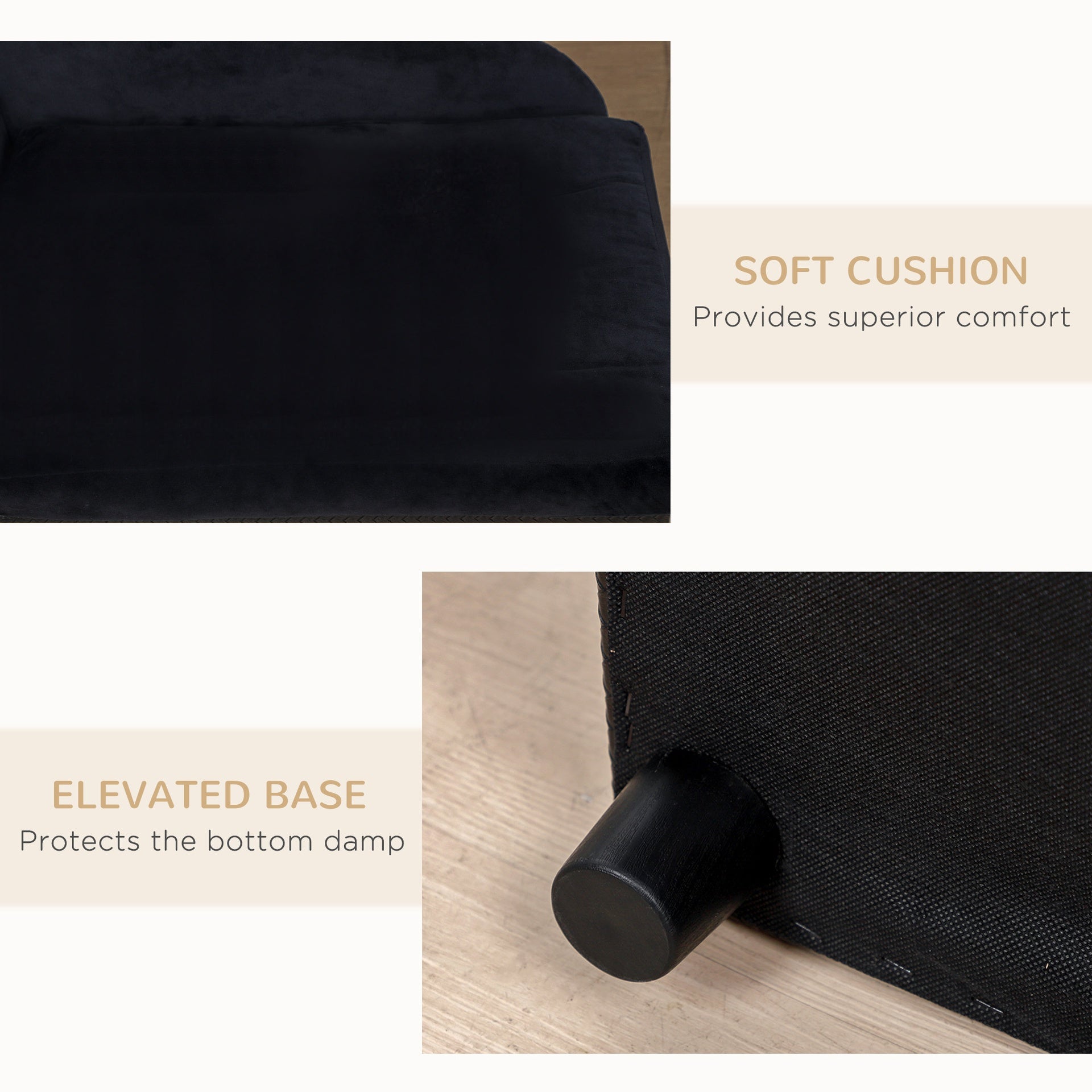 PawHut Pet Sofa Bed Couch with Storage, Pet Sofa for Cats and Small Dogs, Black
