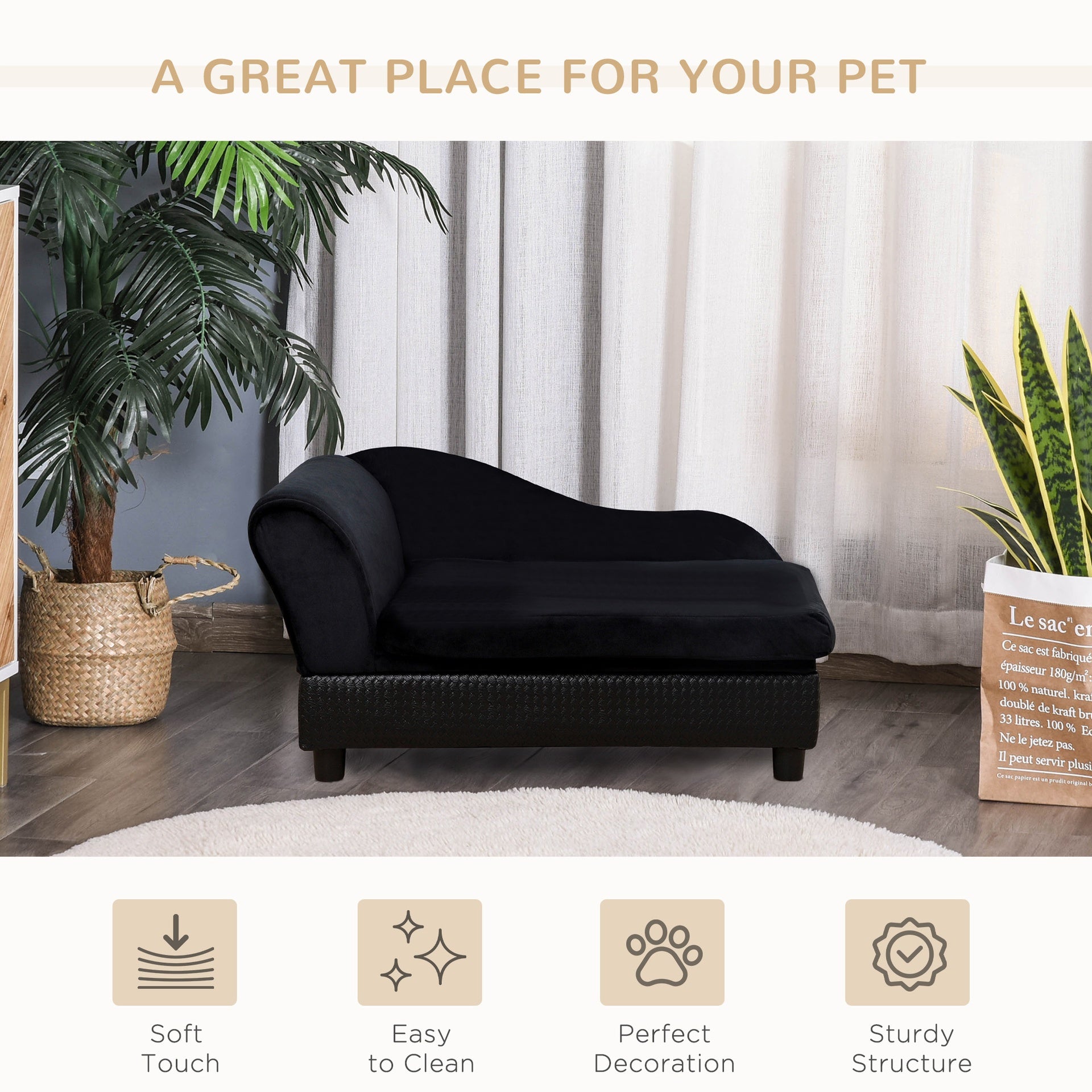 PawHut Pet Sofa Bed Couch with Storage, Pet Sofa for Cats and Small Dogs, Black