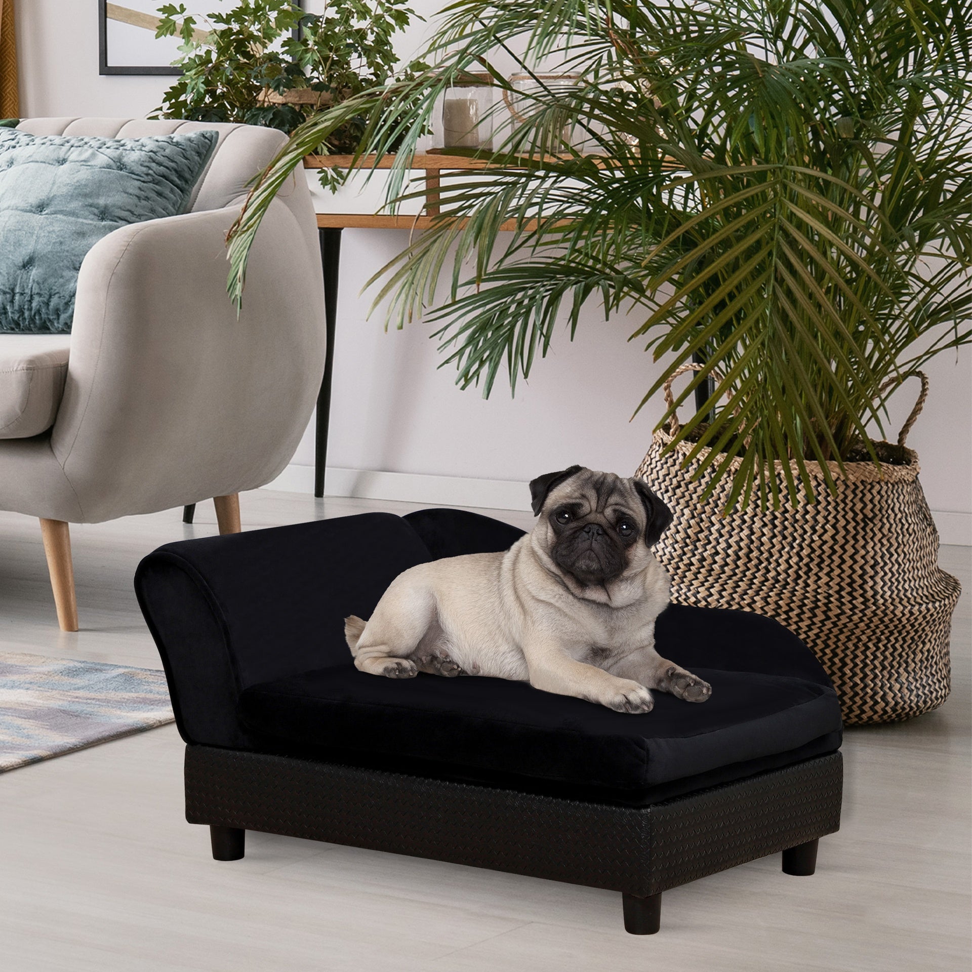 PawHut Pet Sofa Bed Couch with Storage, Pet Sofa for Cats and Small Dogs, Black