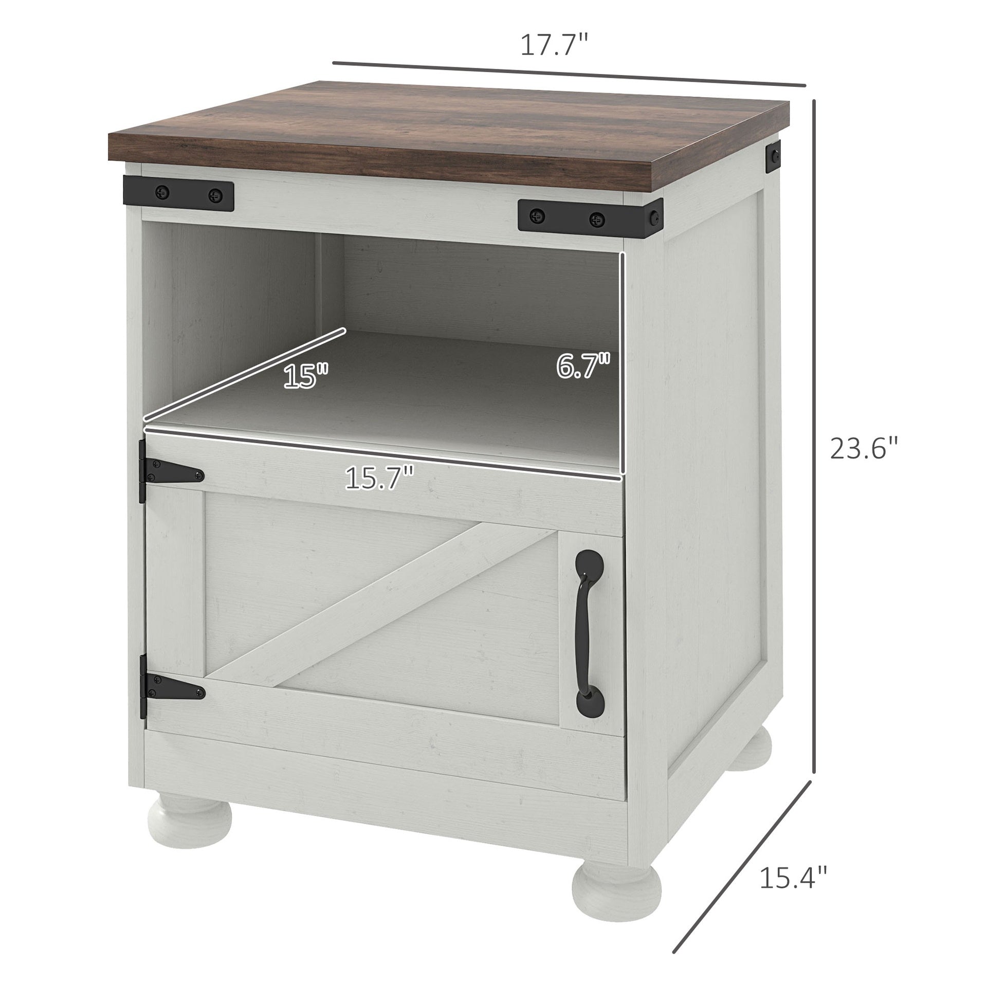 HOMCOM Side Table with Storage, End Table with Open Shelf, Cupboard and Wood Legs, Modern and Farmhouse Style, White