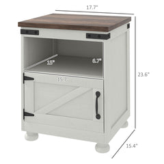 HOMCOM Side Table with Storage, End Table with Open Shelf, Cupboard and Wood Legs, Modern and Farmhouse Style, White