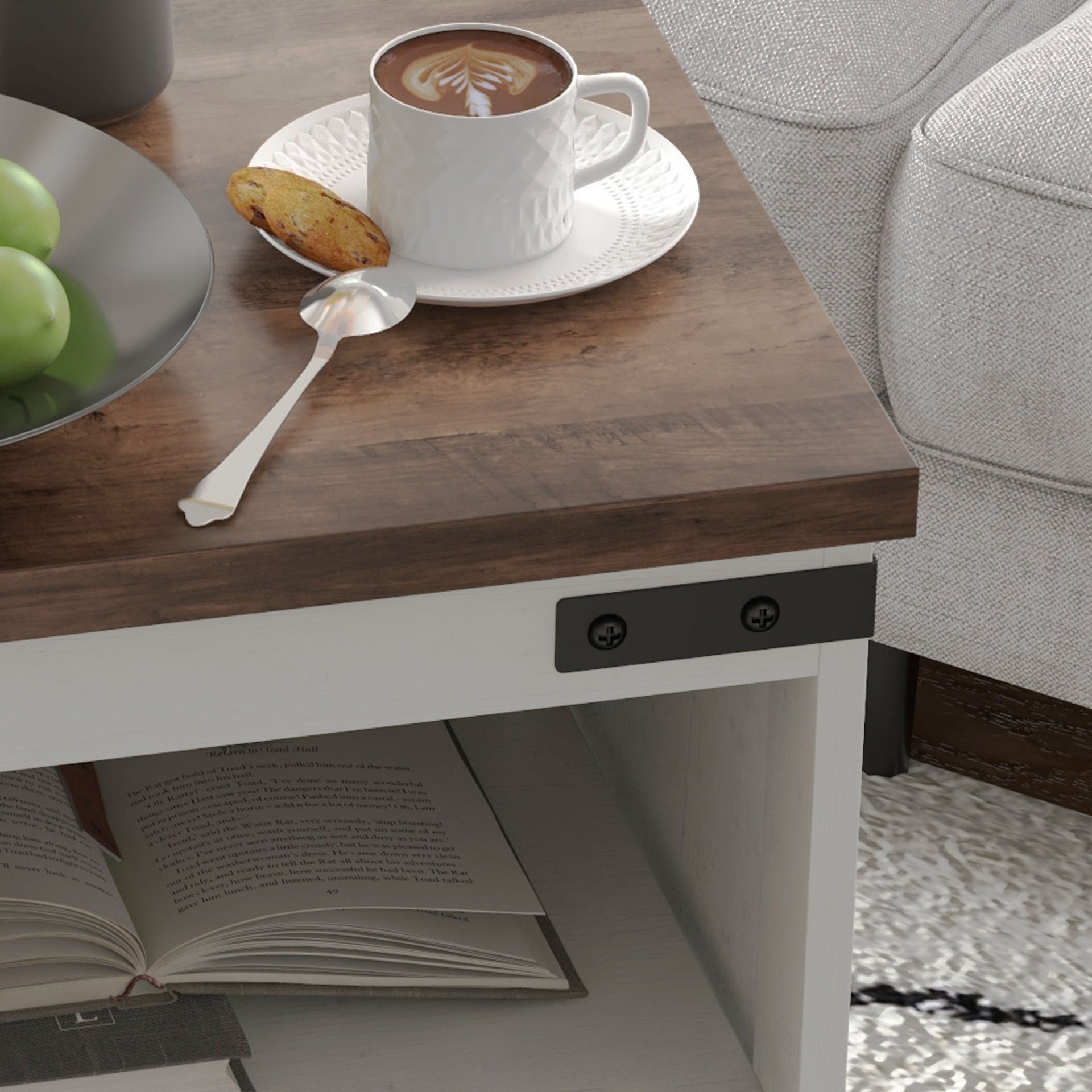 HOMCOM Side Table with Storage, End Table with Open Shelf, Cupboard and Wood Legs, Modern and Farmhouse Style, White