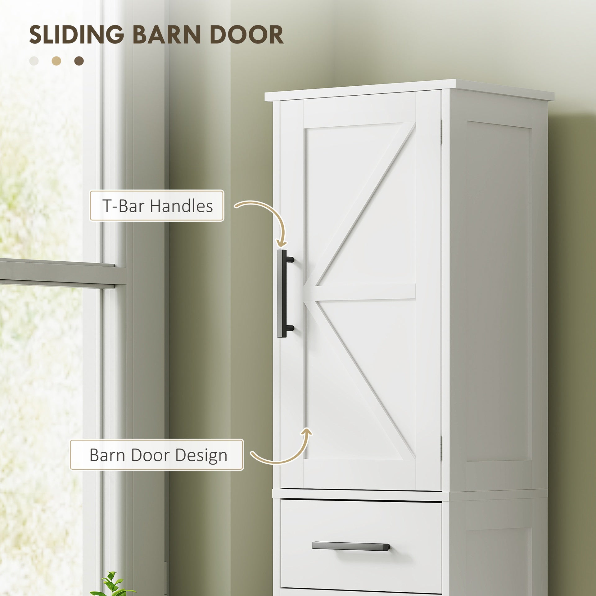 HOMCOM Farmhouse Linen Closet with Drawer, 67" Tall Bathroom Storage Cabinet with Barn Doors and Adjustable Shelves, White