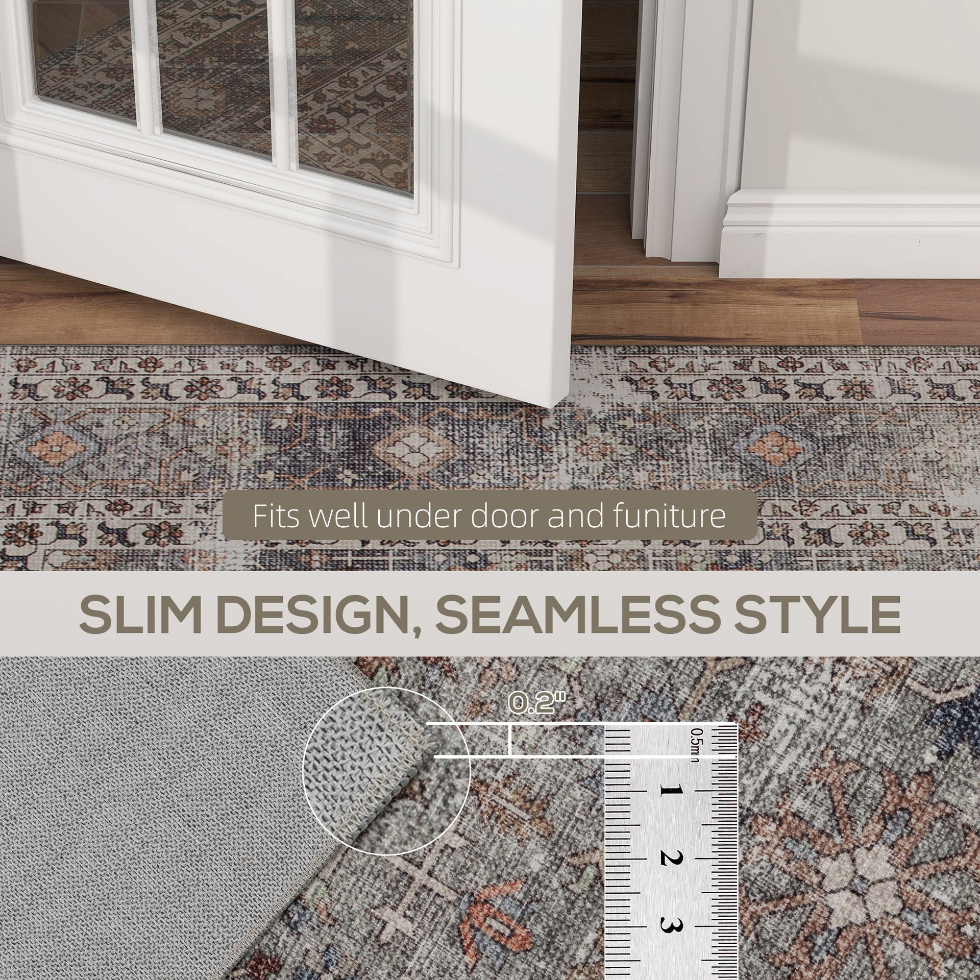 HOMCOM Machine Washable Area Rug 5x7, Non-Slip Traditional Floor Cover Foldable Carpet for Living Room, Dark Mixed-Brown