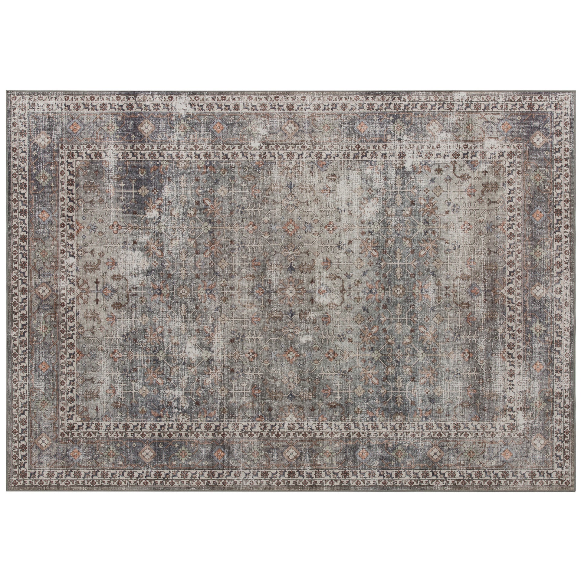HOMCOM Machine Washable Area Rug 5x7, Non-Slip Traditional Floor Cover Foldable Carpet for Living Room, Dark Mixed-Brown