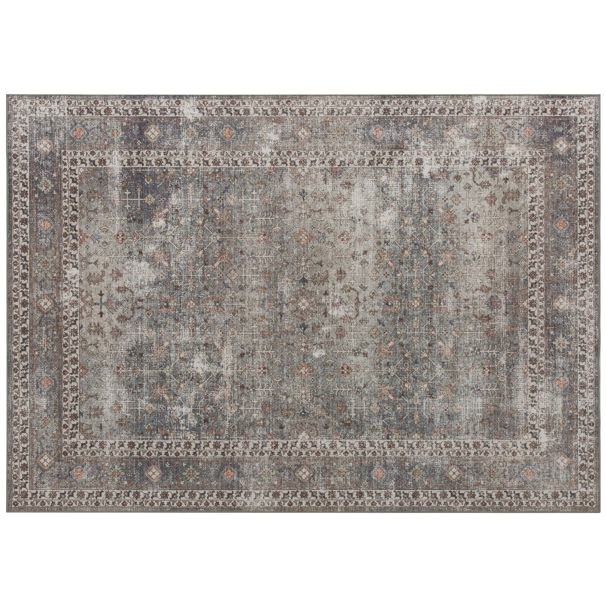 HOMCOM Machine Washable Area Rug 5x7, Non-Slip Traditional Floor Cover Foldable Carpet for Living Room, Dark Mixed-Brown
