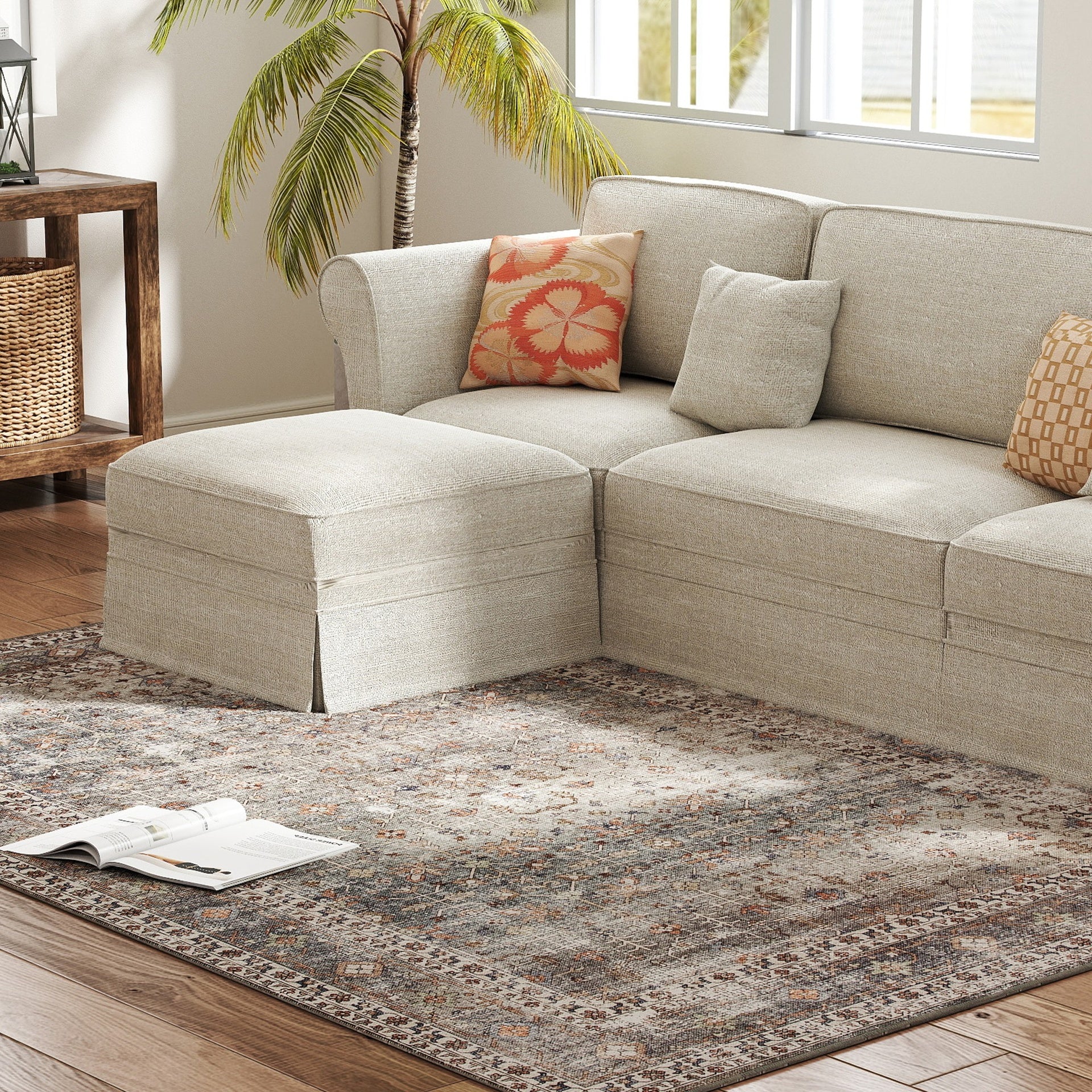 HOMCOM Machine Washable Area Rug 5x7, Non-Slip Traditional Floor Cover Foldable Carpet for Living Room, Dark Mixed-Brown
