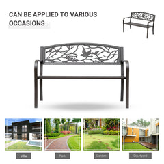 Outsunny 50" Vintage Bird Pattern Garden Cast Iron Patio Bench - Brown