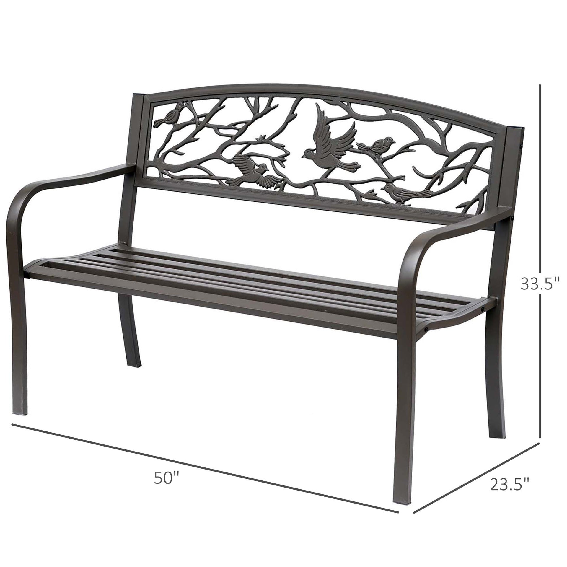 Outsunny 50" Vintage Bird Pattern Garden Cast Iron Patio Bench - Brown