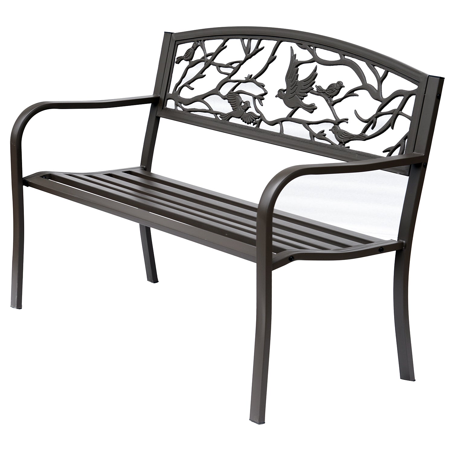 Outsunny 50" Vintage Bird Pattern Garden Cast Iron Patio Bench - Brown