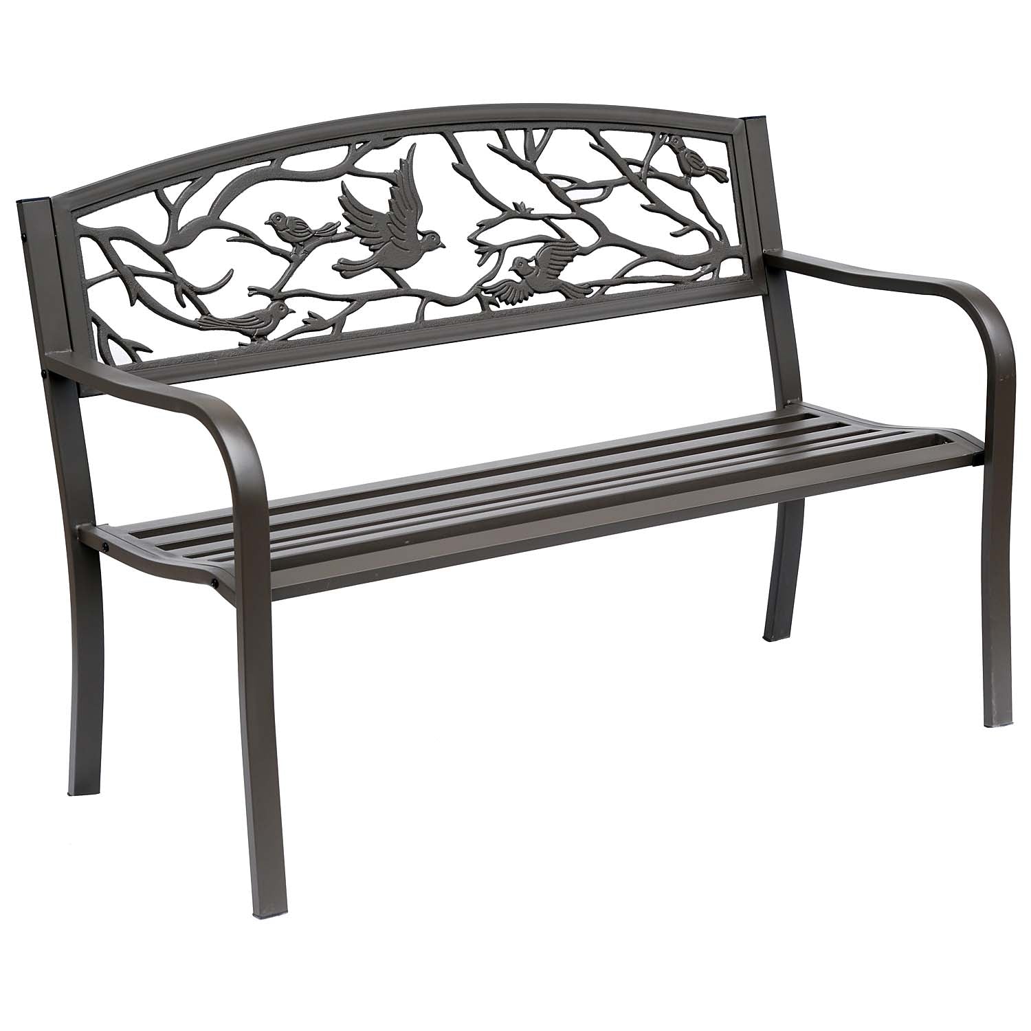Outsunny 50" Vintage Bird Pattern Garden Cast Iron Patio Bench - Brown