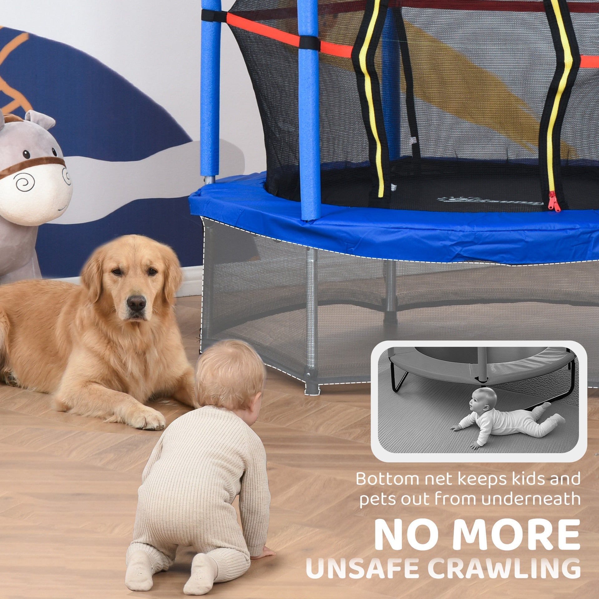 Outsunny Φ5FT Kids Trampoline with Enclosure Net for Age 3 to 6 Years Blue