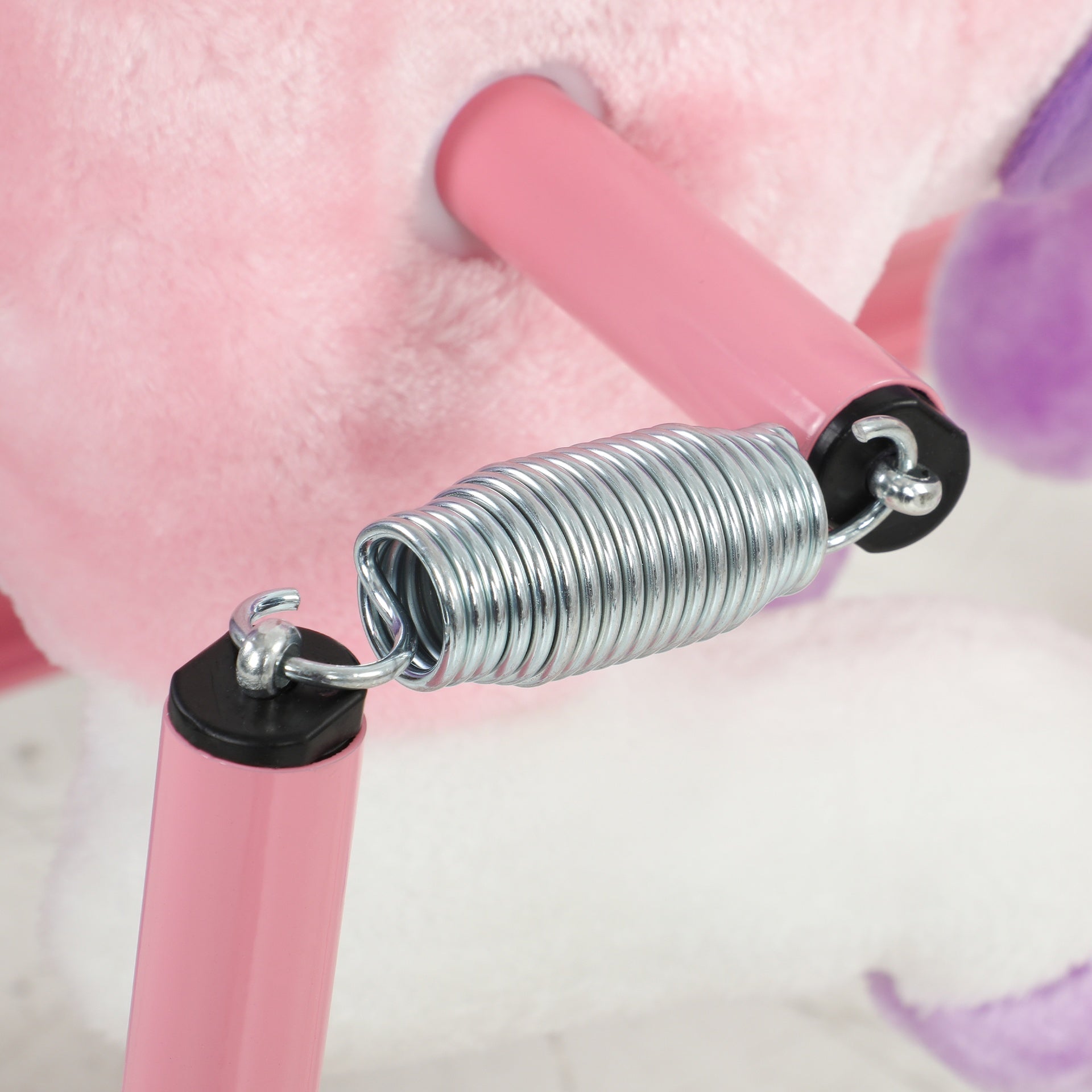 Qaba Spring Rocking Horse, Kids Ride on Horse, Plush Horse Ride-on w/ Sounds & Foot Stirrups for Kids 3-8 Years, Pink