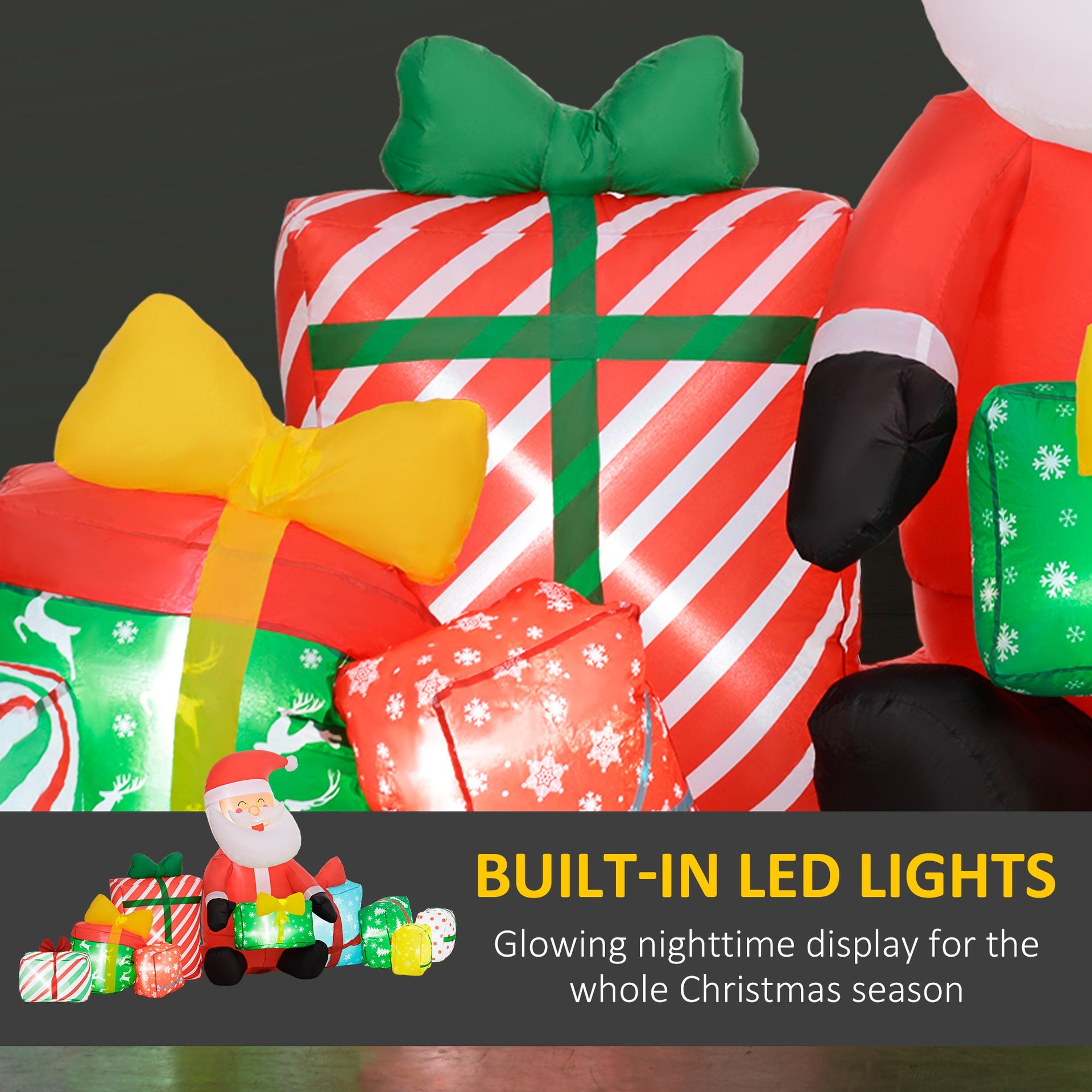 Outsunny 4.4' Inflatable Santa Claus and Gift Boxes w/ White LED Lights, Blow-Up Outdoor Display for Party