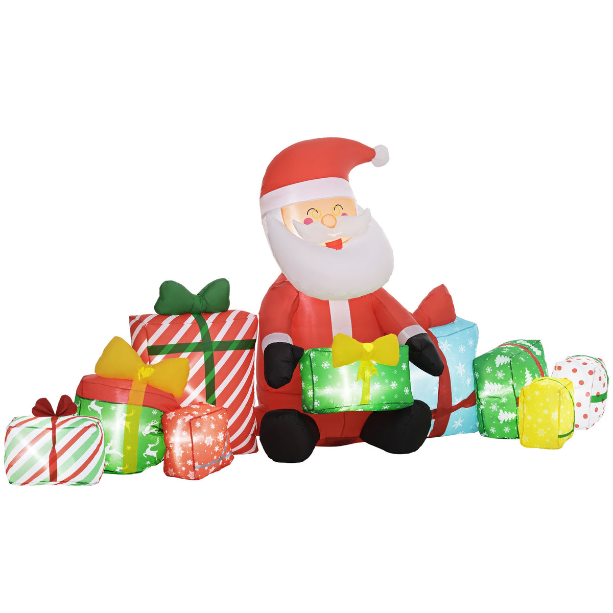 Outsunny 4.4' Inflatable Santa Claus and Gift Boxes w/ White LED Lights, Blow-Up Outdoor Display for Party