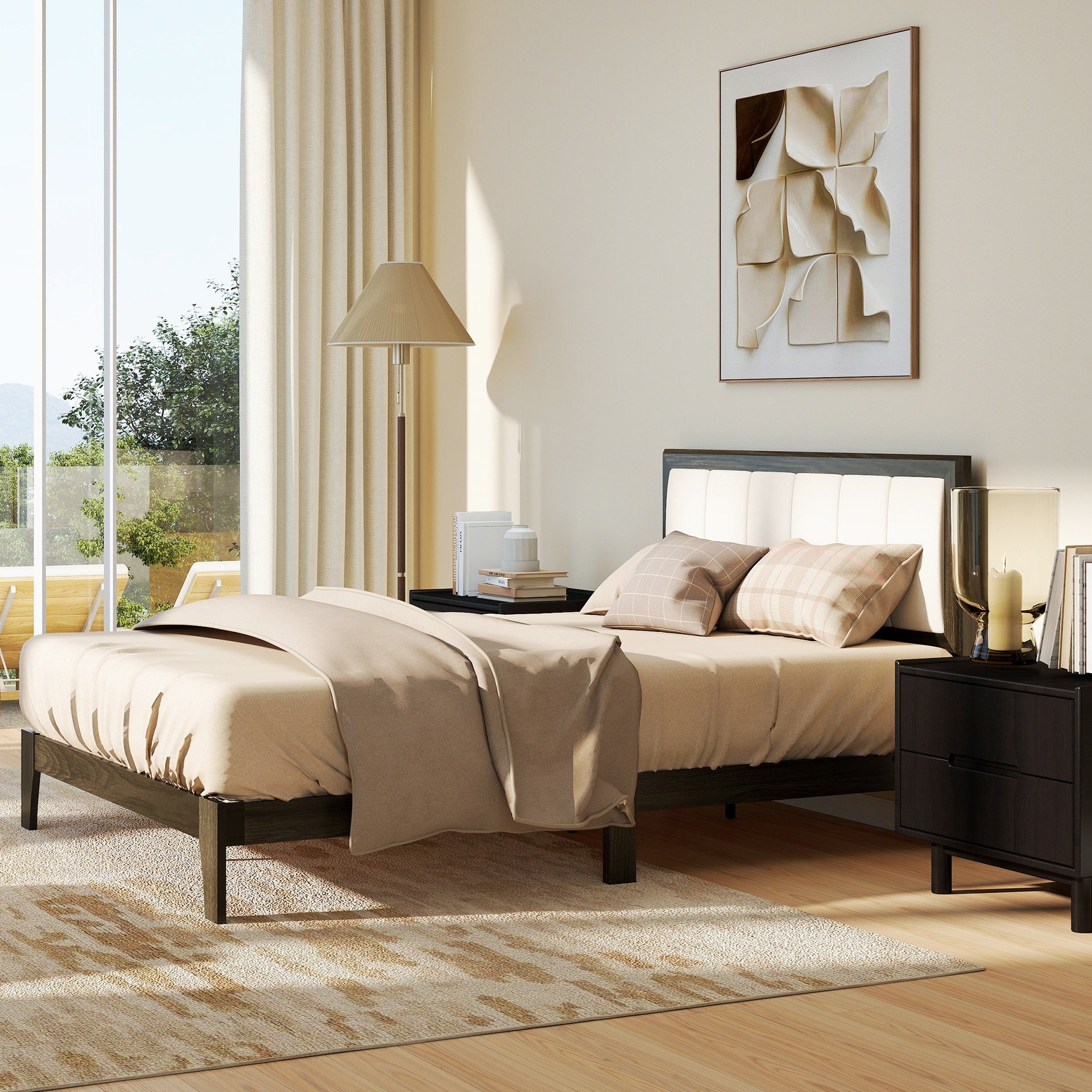 HOMCOM Full Bed Frame with Headboard Full Size Platform Bed Frame with Wooden Slats No Box Spring Needed Charcoal Gray