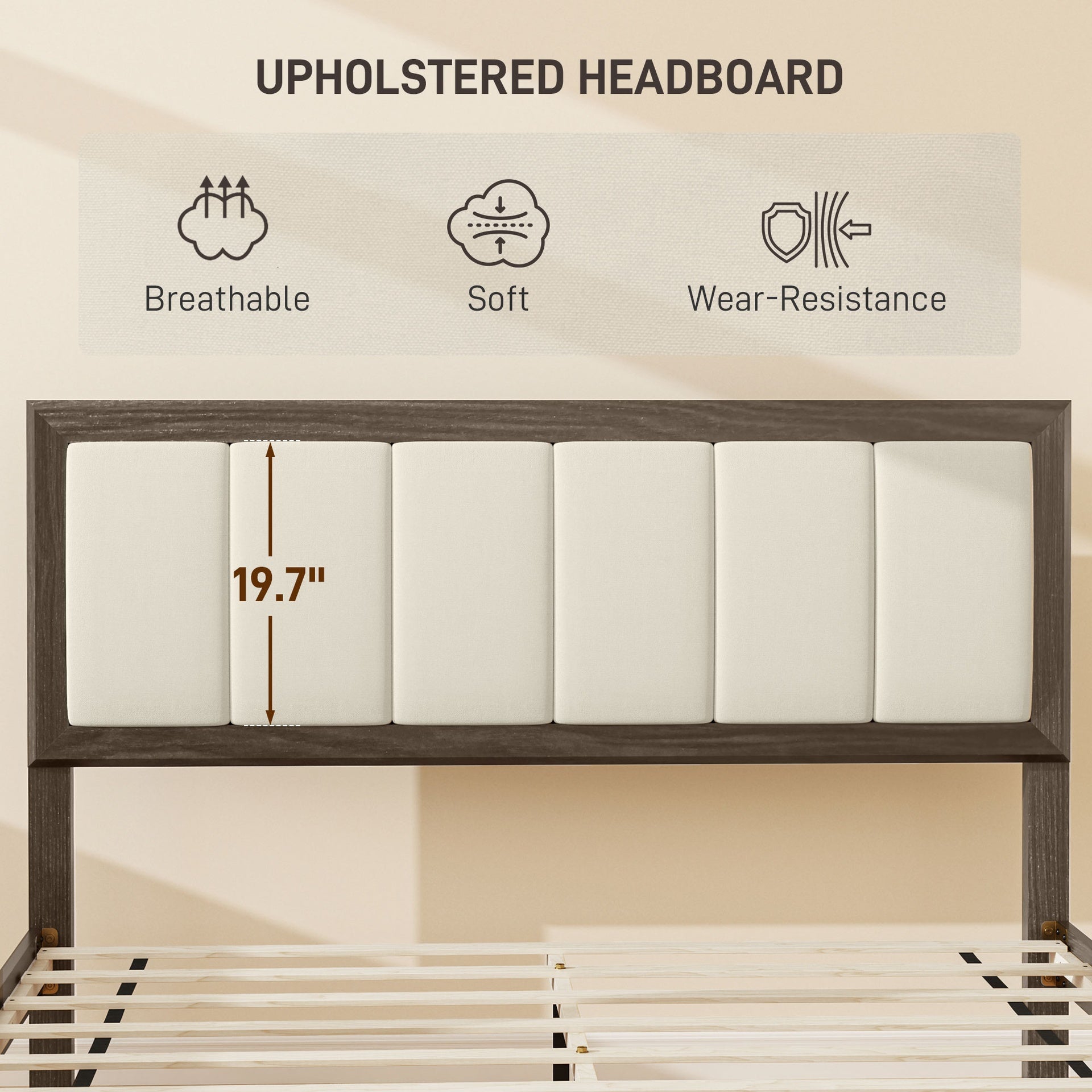 HOMCOM Full Bed Frame with Headboard Full Size Platform Bed Frame with Wooden Slats No Box Spring Needed Charcoal Gray