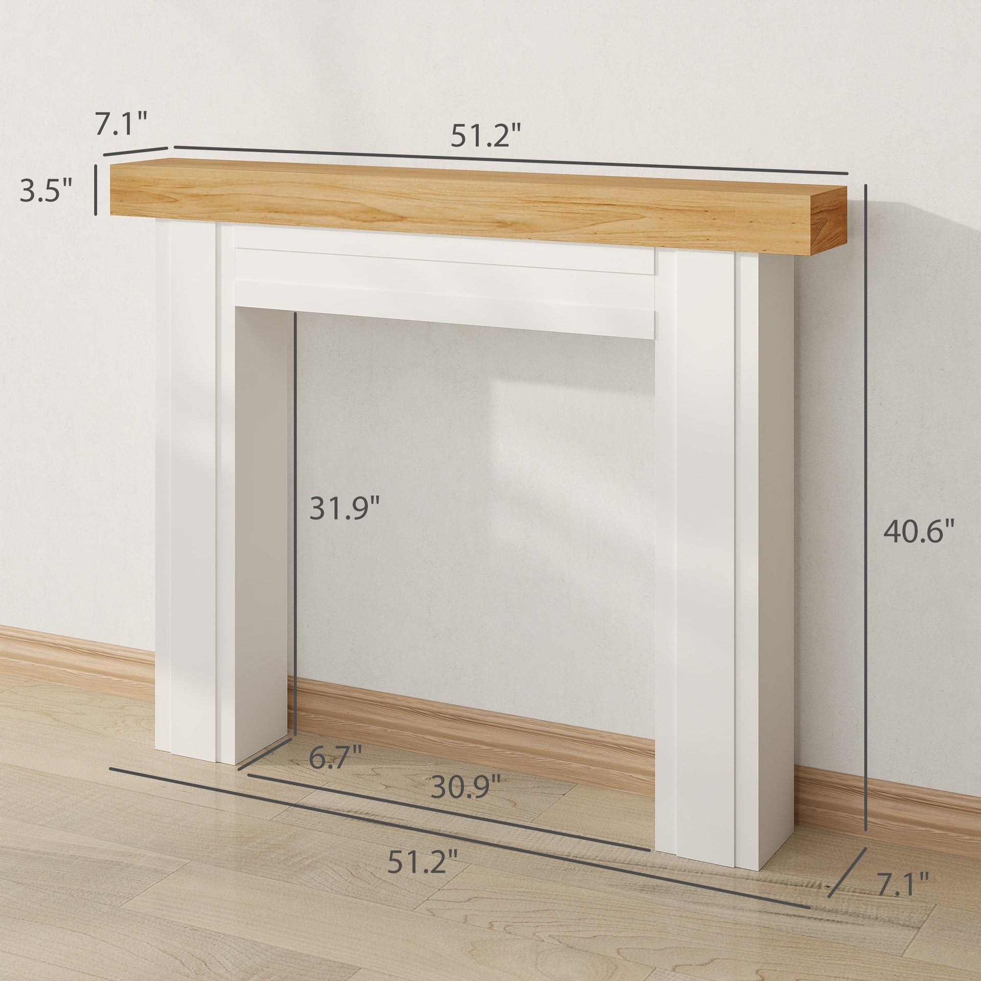 HOMCOM Modern Fireplace Mantel, Freestanding Fireplace Surround with Leg for Electric Fireplaces, 51.2" W x 40.6" H, Natural Wood