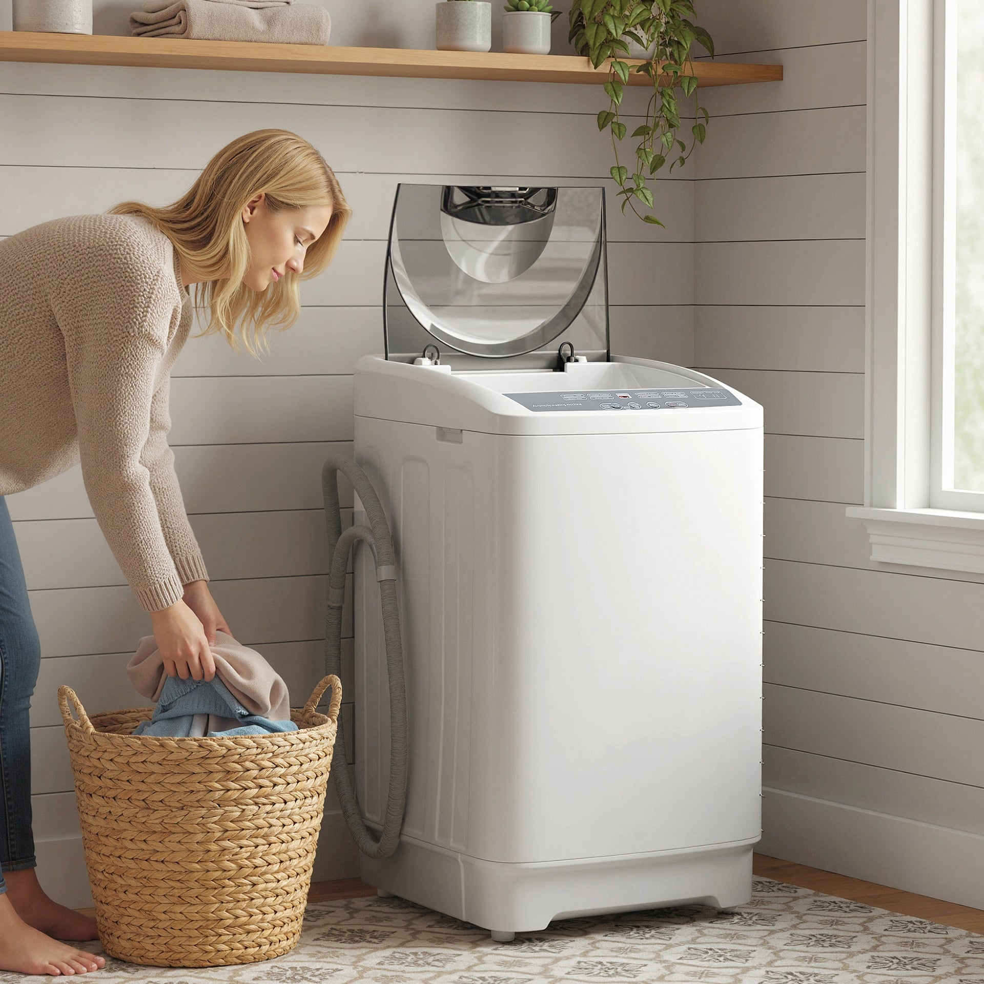 HOMCOM Compact Washer, Portable Washing Machine, Full Automatic Washer with 8 Programs and 6 Water Levels, White