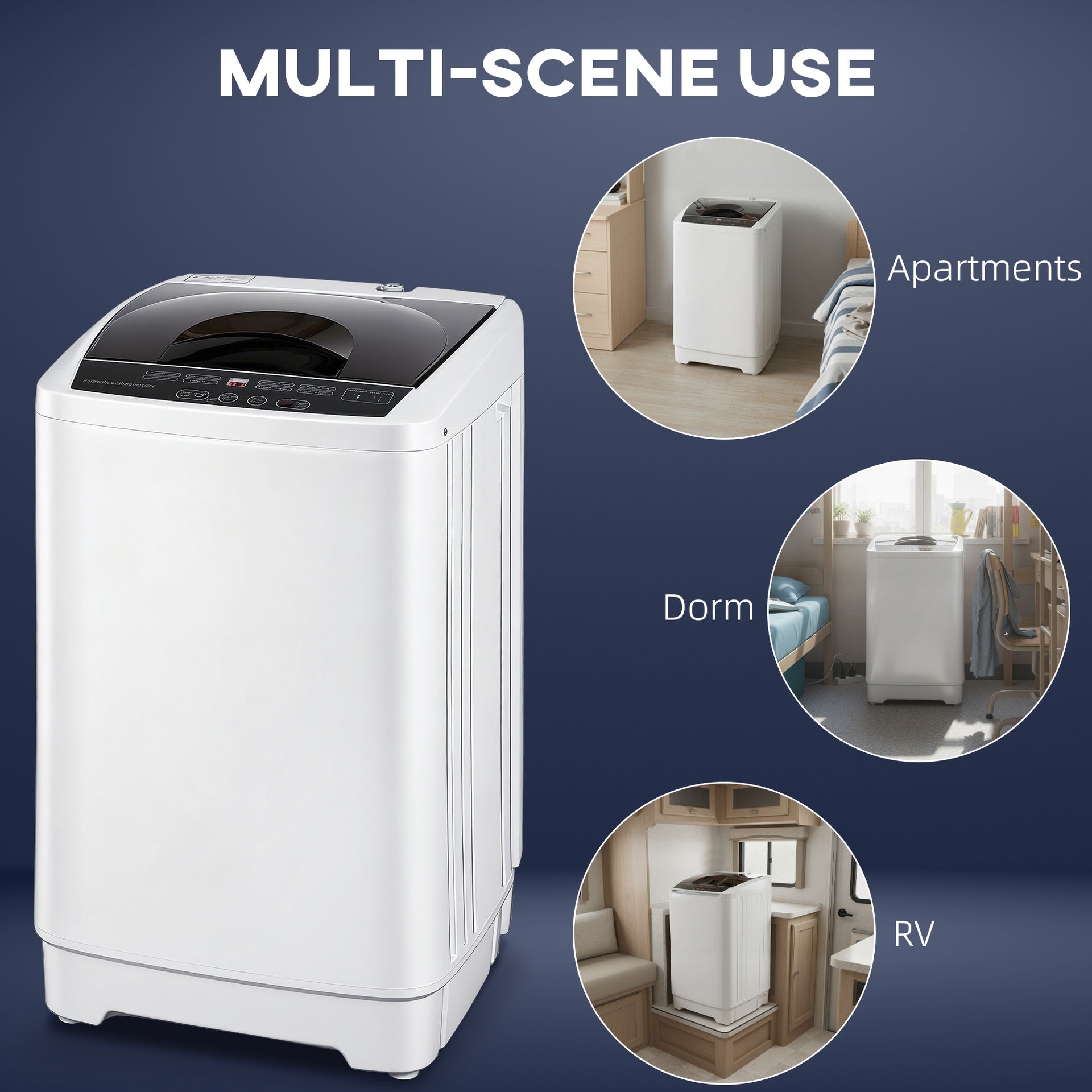 HOMCOM Compact Washer, Portable Washing Machine, Full Automatic Washer with 8 Programs and 6 Water Levels, White
