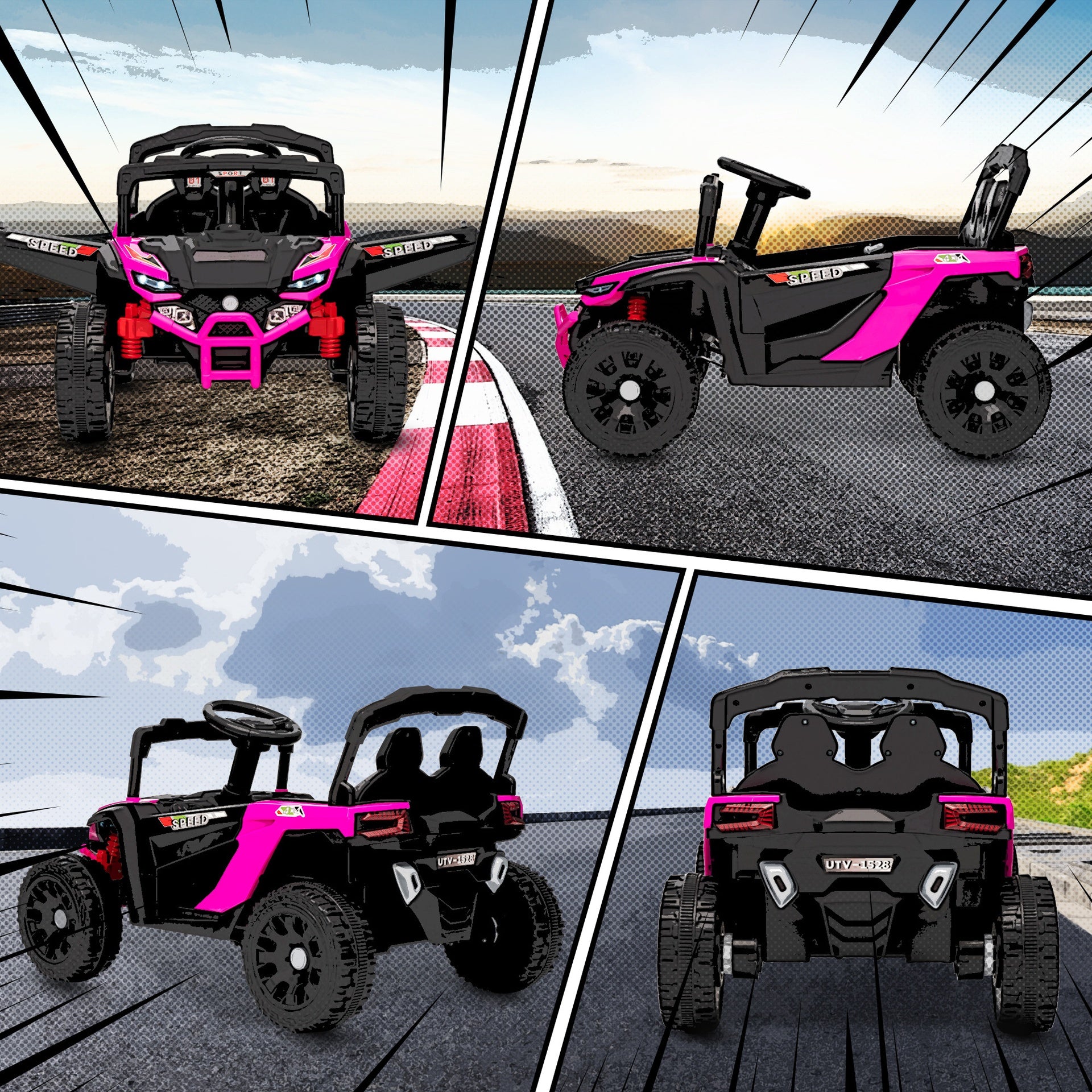 Qaba 12V Kids Ride On Truck, Battery Powered Electric UTV Vehicle with Rear Suspension, Remote Control for 3-5 Years, Pink