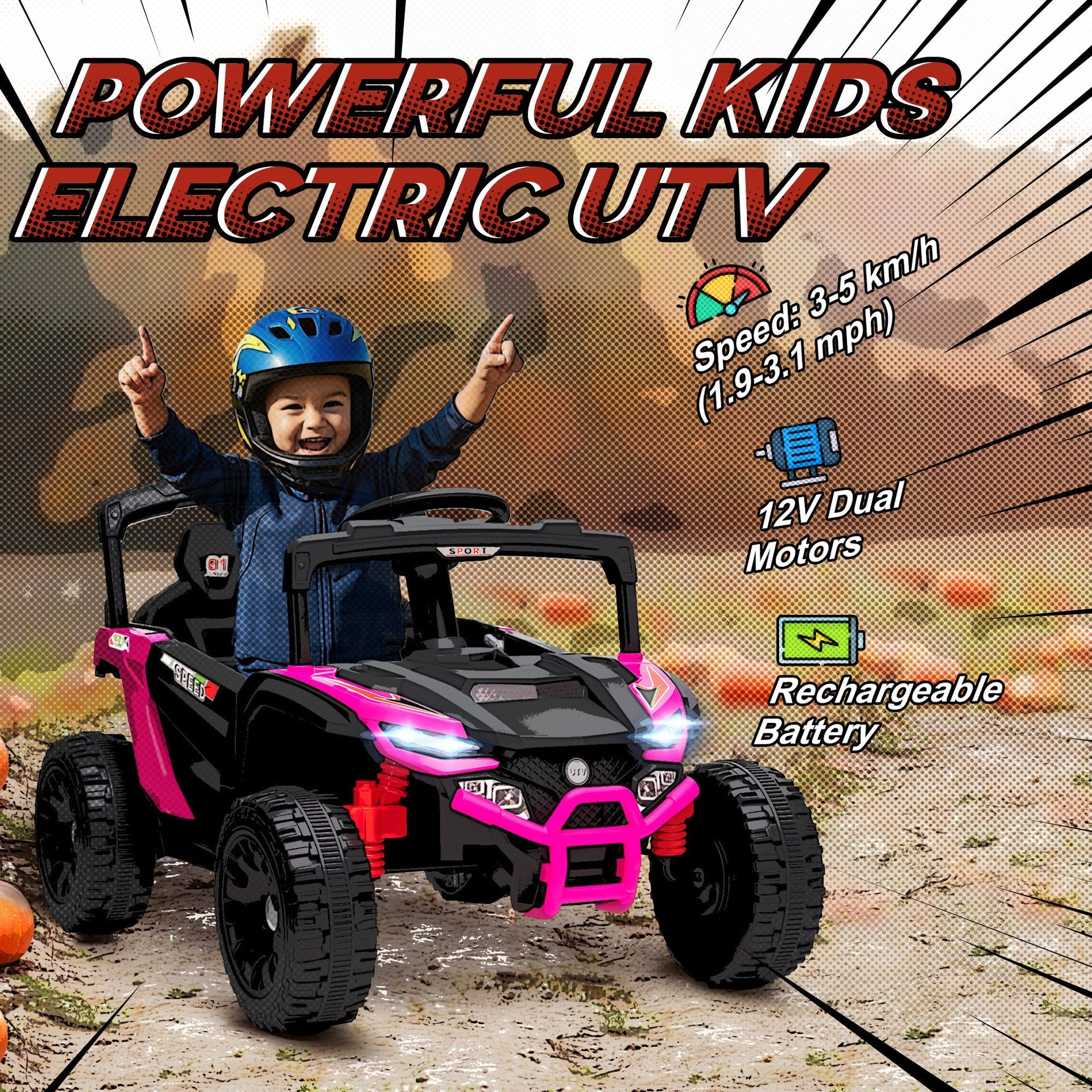 Qaba 12V Kids Ride On Truck, Battery Powered Electric UTV Vehicle with Rear Suspension, Remote Control for 3-5 Years, Pink