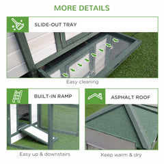 PawHut 77" Wooden Chicken Coop Hen House Poultry Cage with Weatherproof Roof, Nesting Box, Enclosed Run and Removable Tray for Outdoor Backyard, Green