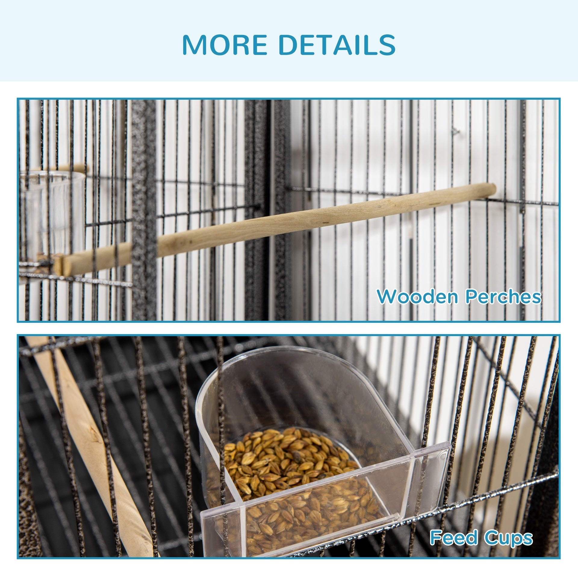 PawHut Rolling 65"L Bird Cage w/ Storage Shelf Wood Perch Food Container