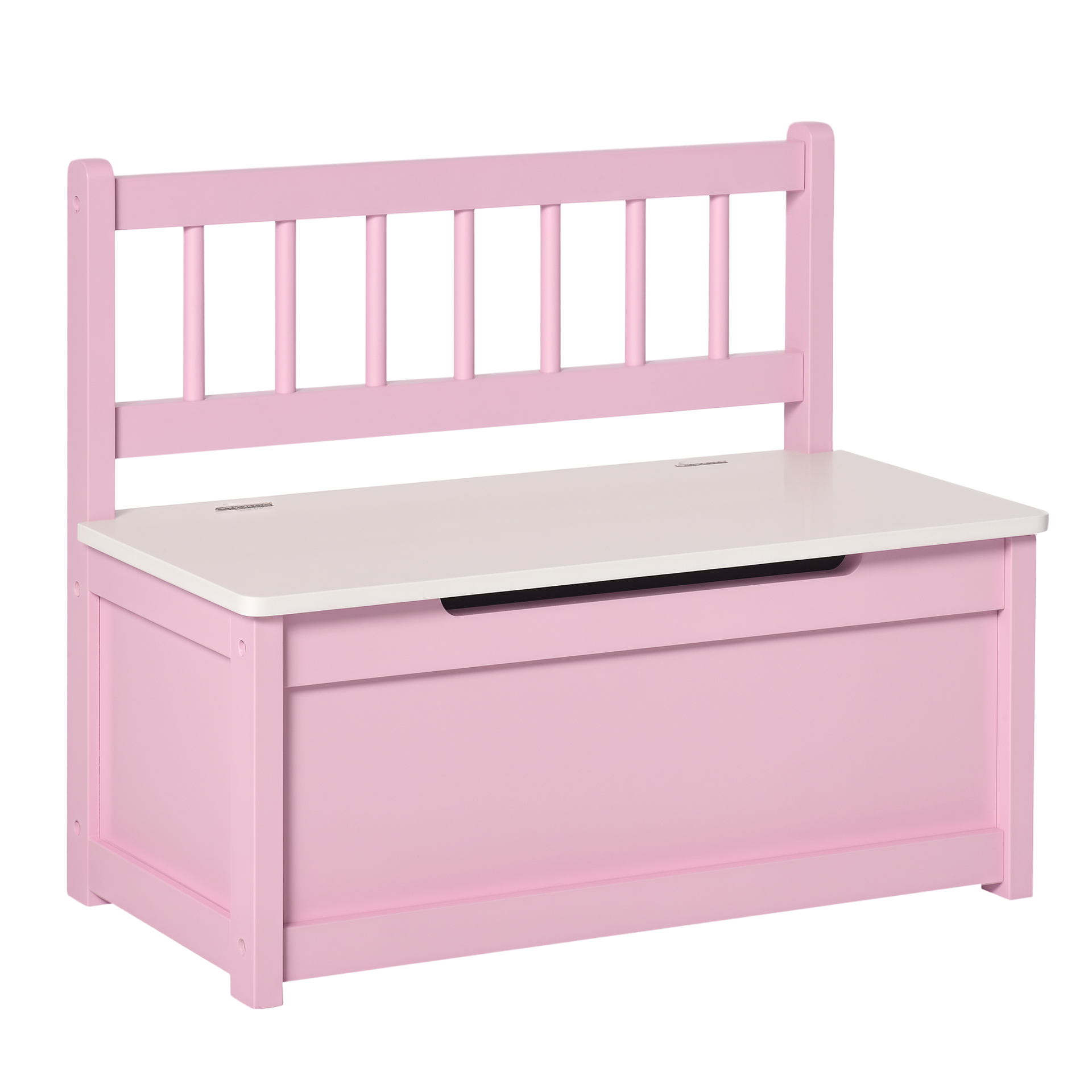 Qaba Toy Box Chest, Kids Storage Bench with Large 27 L Interior, Toy Organizer with Top Lid, and Backrest, Kids Bedroom Furniture for Nursery Room, Playroom, Bedroom, 24" x 12" x 20", Pink