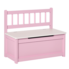Qaba Toy Box Chest, Kids Storage Bench with Large 27 L Interior, Toy Organizer with Top Lid, and Backrest, Kids Bedroom Furniture for Nursery Room, Playroom, Bedroom, 24" x 12" x 20", Pink