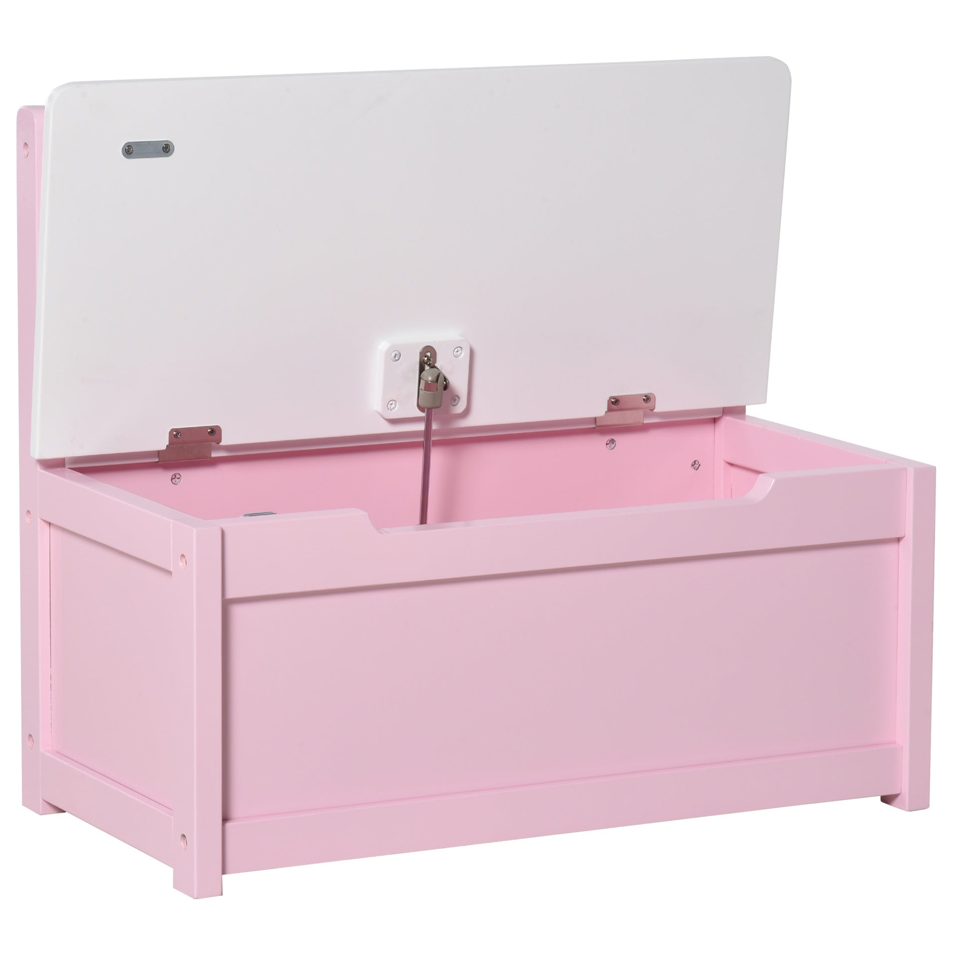Qaba Toy Box Chest, Kids Storage Bench with Large 27 L Interior, Toy Organizer with Top Lid, and Backrest, Kids Bedroom Furniture for Nursery Room, Playroom, Bedroom, 24" x 12" x 20", Pink