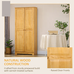 HOMCOM 67" Pinewood Kitchen Pantry Storage Cabinet, Freestanding Cabinets with Doors and Shelves, Dining Room