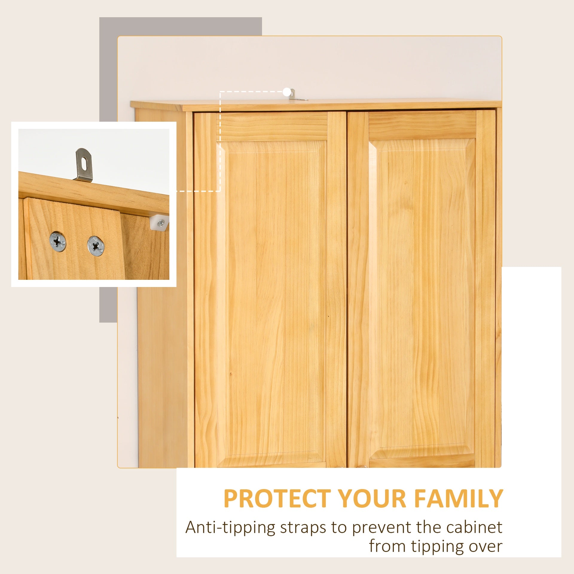 HOMCOM 67" Pinewood Kitchen Pantry Storage Cabinet, Freestanding Cabinets with Doors and Shelves, Dining Room