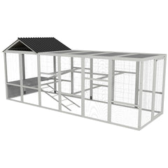 PawHut Wooden Chicken Coop Run for 6 - 10 Chickens, Hen House Add-On with Storage, Perches, 141.75" x 48" x 61", Gray