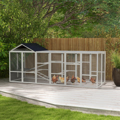 PawHut Wooden Chicken Coop Run for 6 - 10 Chickens, Hen House Add-On with Storage, Perches, 141.75" x 48" x 61", Gray