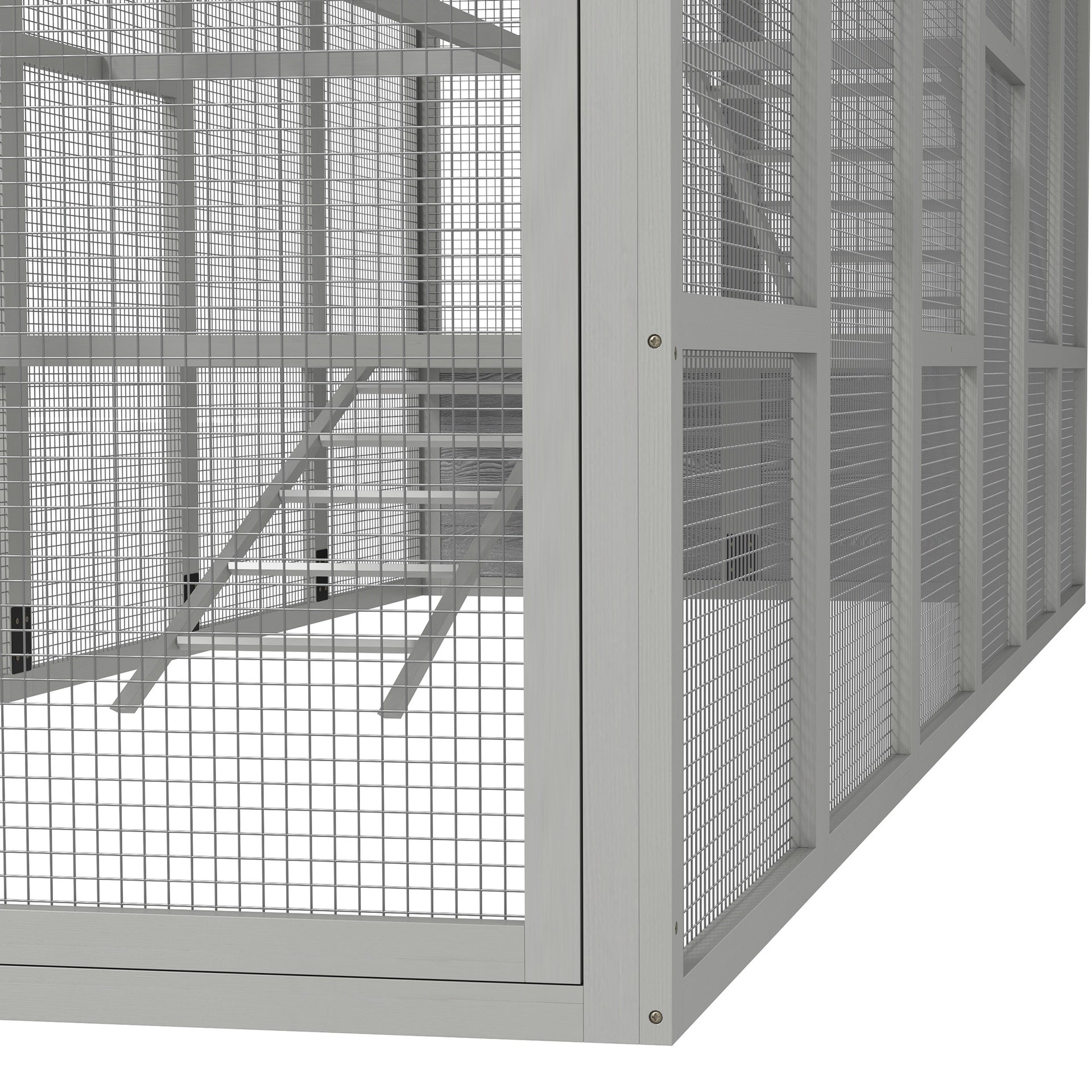 PawHut Wooden Chicken Coop Run for 6 - 10 Chickens, Hen House Add-On with Storage, Perches, 141.75" x 48" x 61", Gray