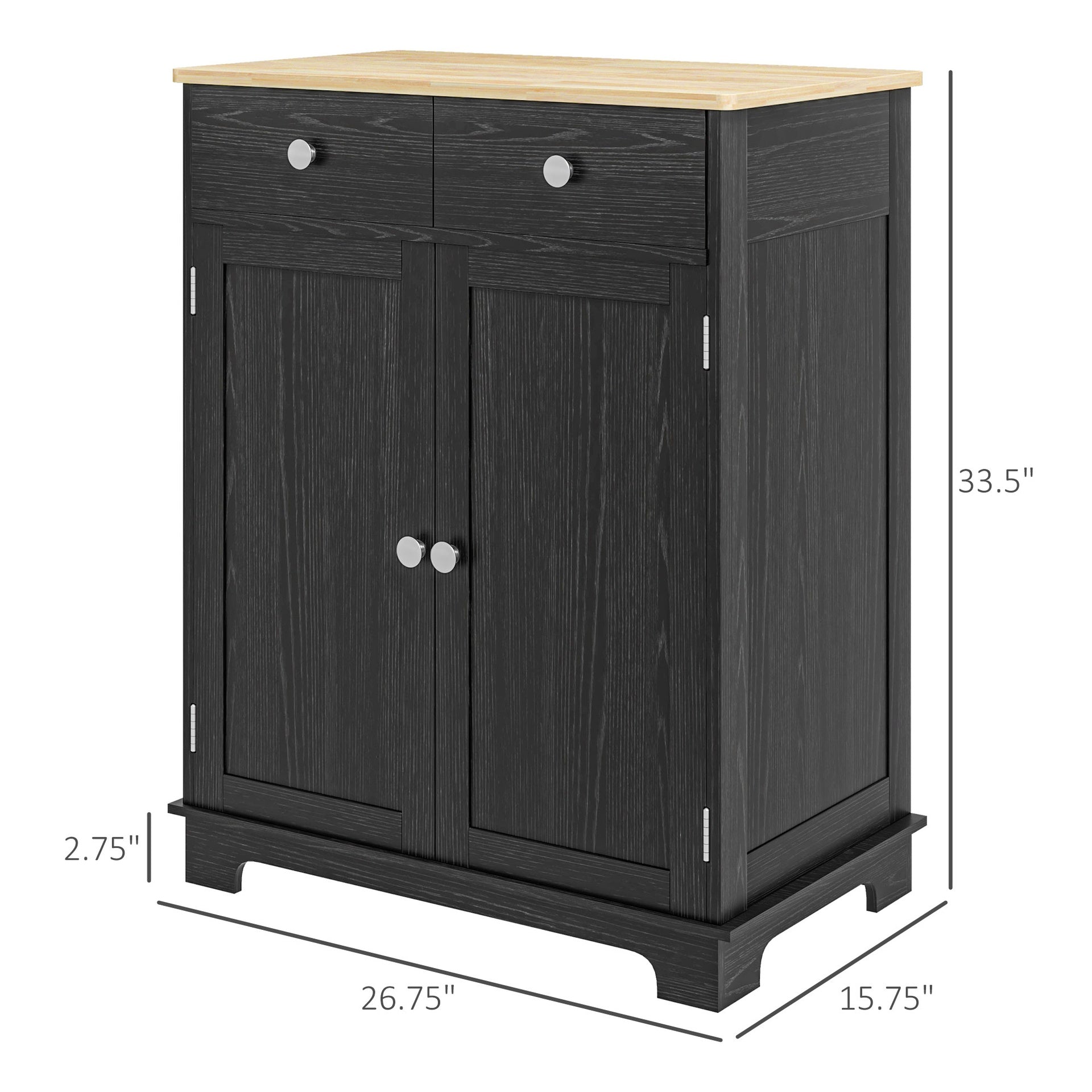 HOMCOM Kitchen Storage Cabinet, Sideboard Floor Cupboard with Solid Wood Top, Adjustable Shelf, and 2 Drawers, Distressed Black