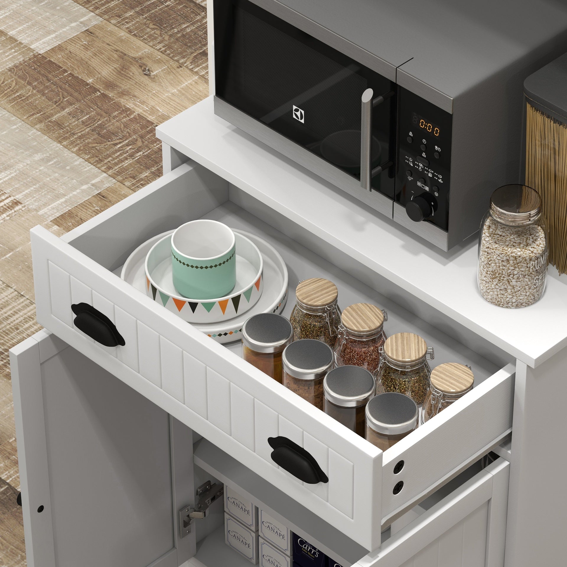 HOMCOM Kitchen Microwave Cabinet with Drawer, Cabinet and Adjustable Shelf, Buffet Cabinet with Hutch for Dining Room, White