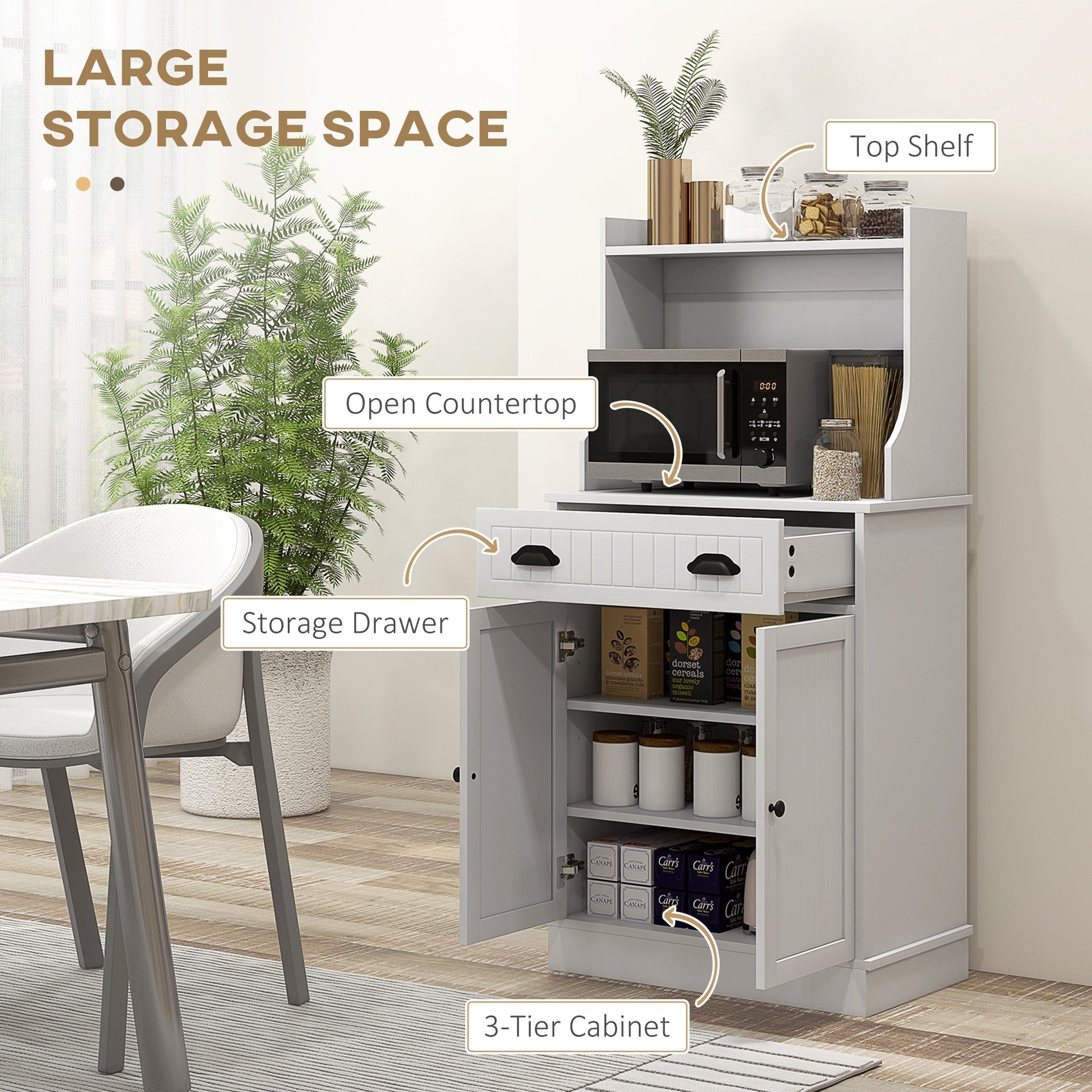 HOMCOM Kitchen Microwave Cabinet with Drawer, Cabinet and Adjustable Shelf, Buffet Cabinet with Hutch for Dining Room, White