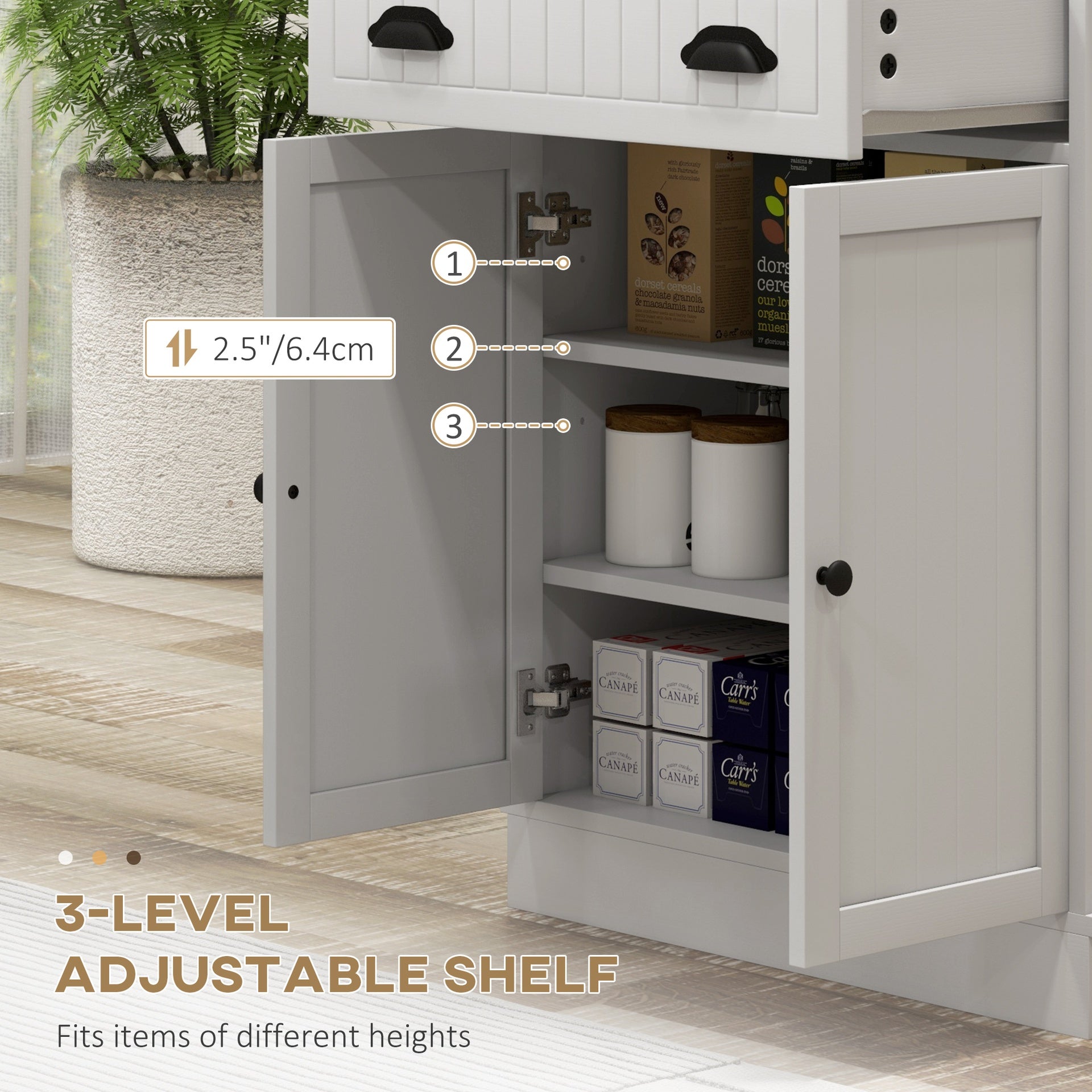 HOMCOM Kitchen Microwave Cabinet with Drawer, Cabinet and Adjustable Shelf, Buffet Cabinet with Hutch for Dining Room, White