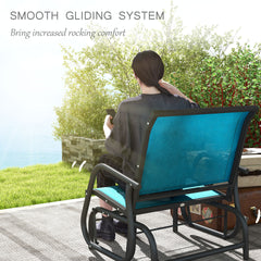 Outsunny 2 Pieces Outdoor Glider Chair, Steel Swing Chai with Curved Armrests for Porch, Garden, Poolside, Balcony, Blue
