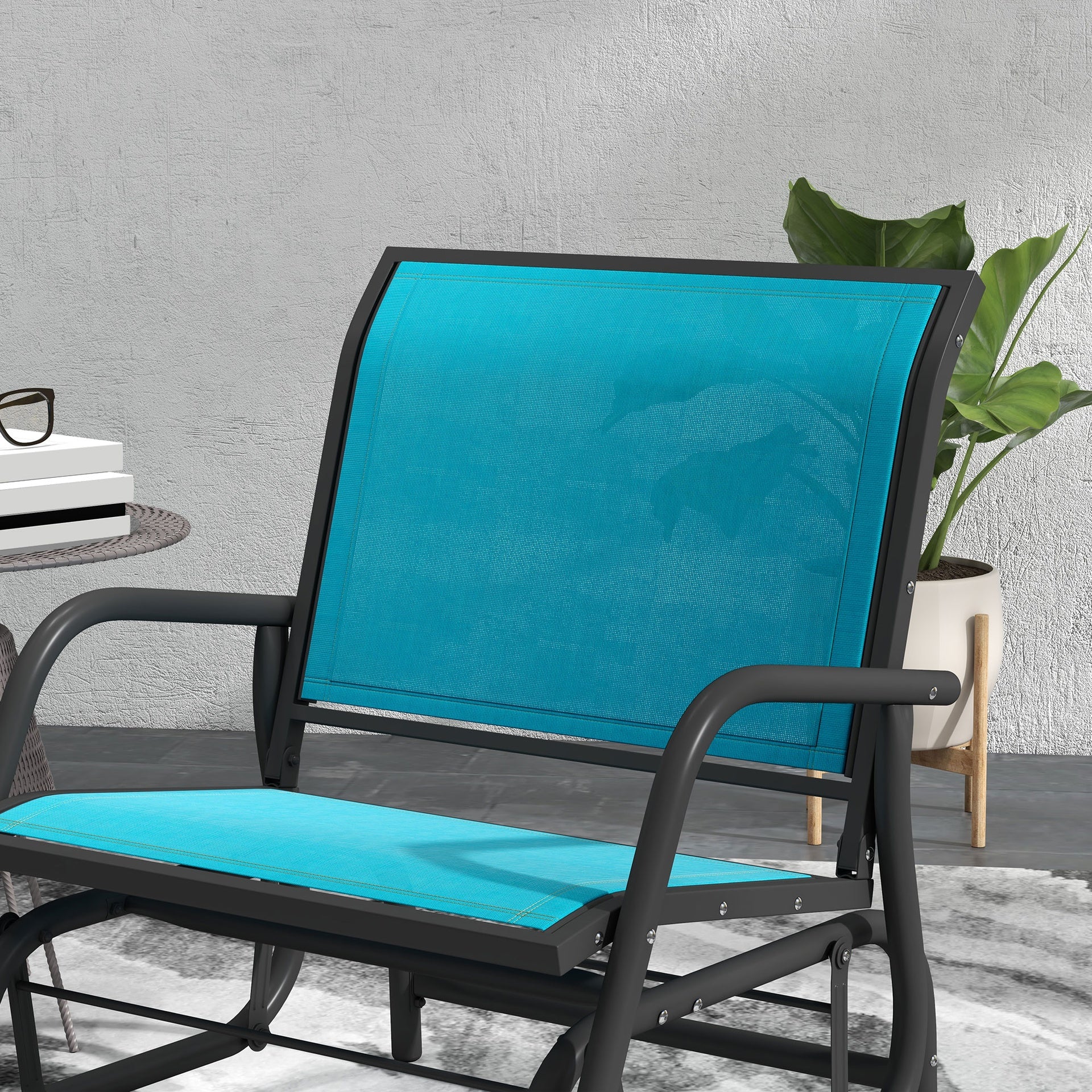 Outsunny 2 Pieces Outdoor Glider Chair, Steel Swing Chai with Curved Armrests for Porch, Garden, Poolside, Balcony, Blue
